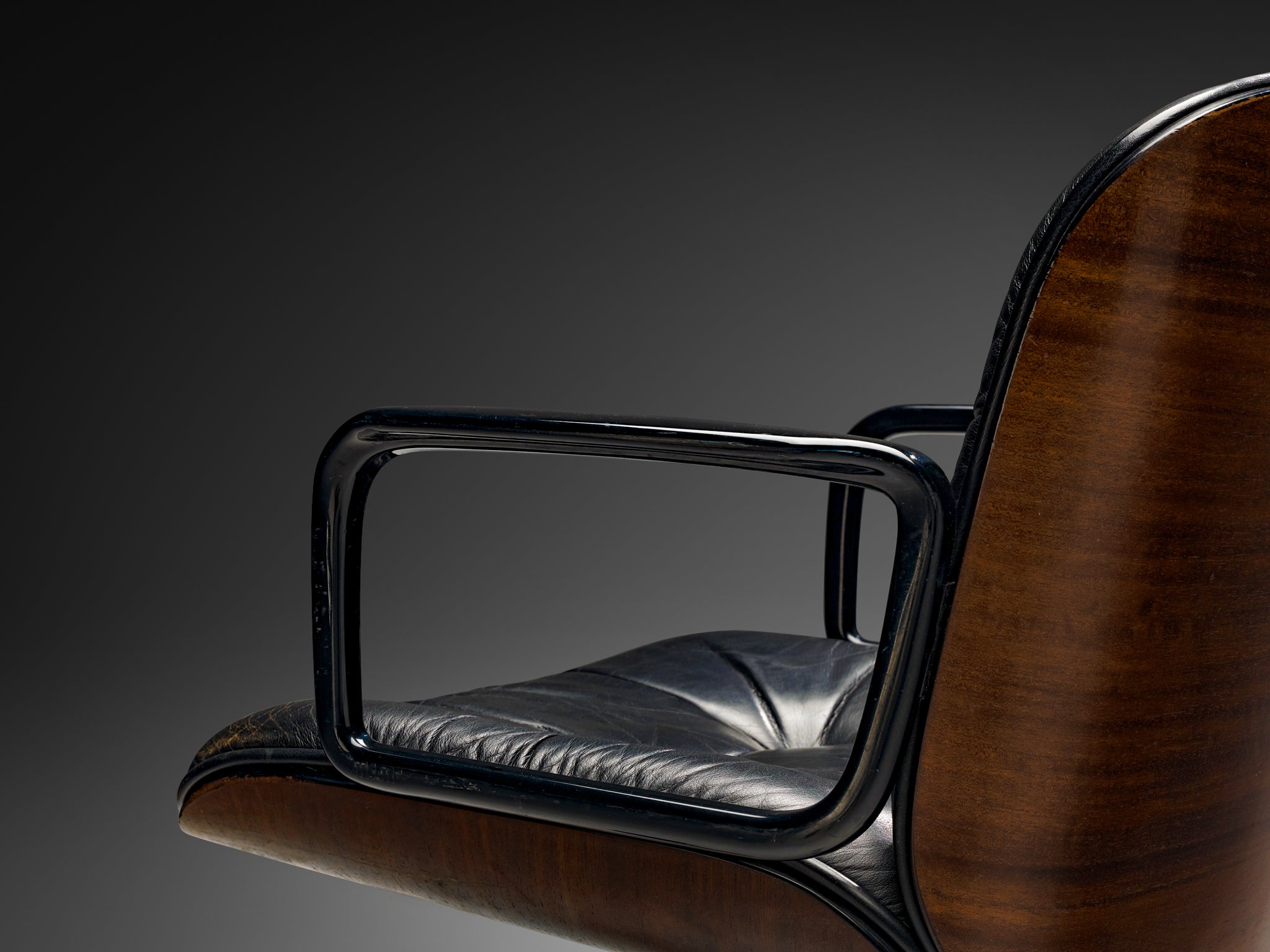 Ennio Fazioli for MIM Roma Swivel Desk Armchair in Black Leather