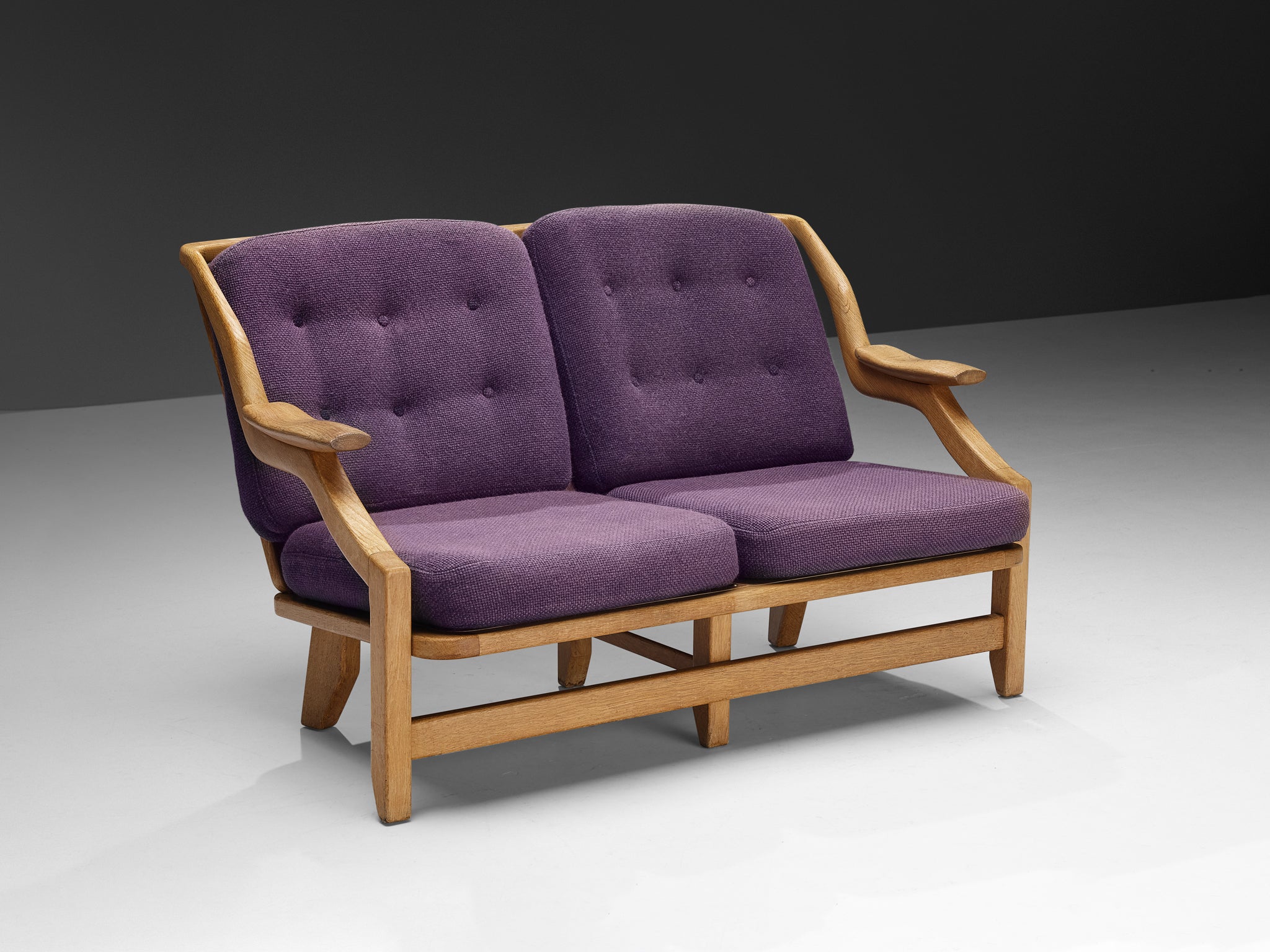 Guillerme & Chambron Sofa in Oak and Purple Upholstery Seating Morentz