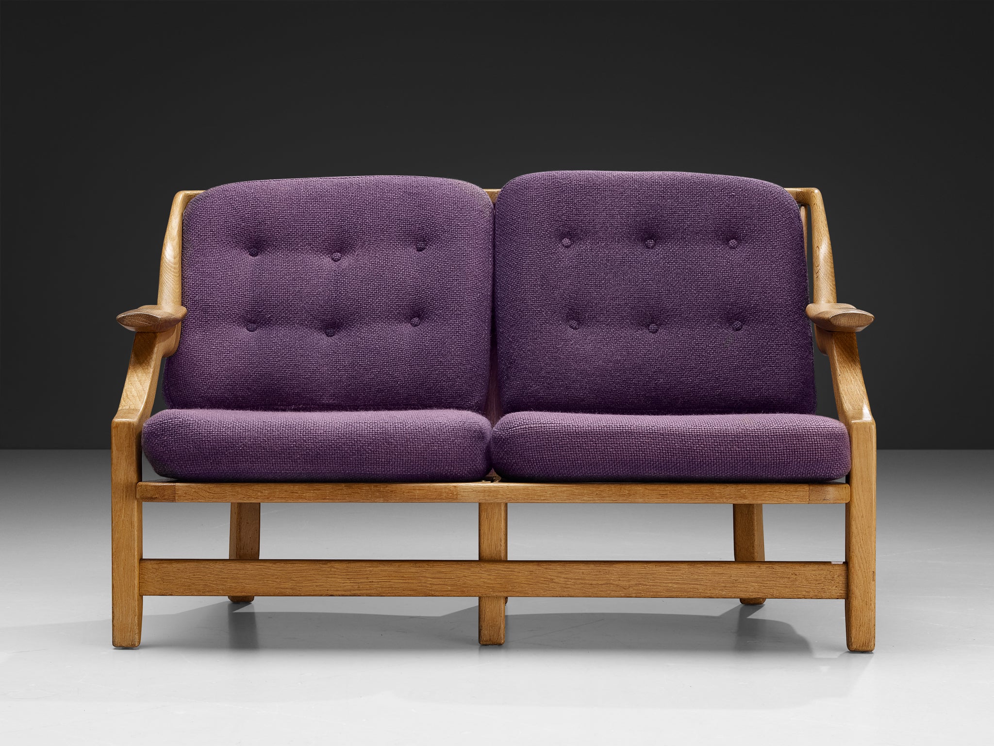 Guillerme & Chambron Sofa in Oak and Purple Upholstery Seating Morentz