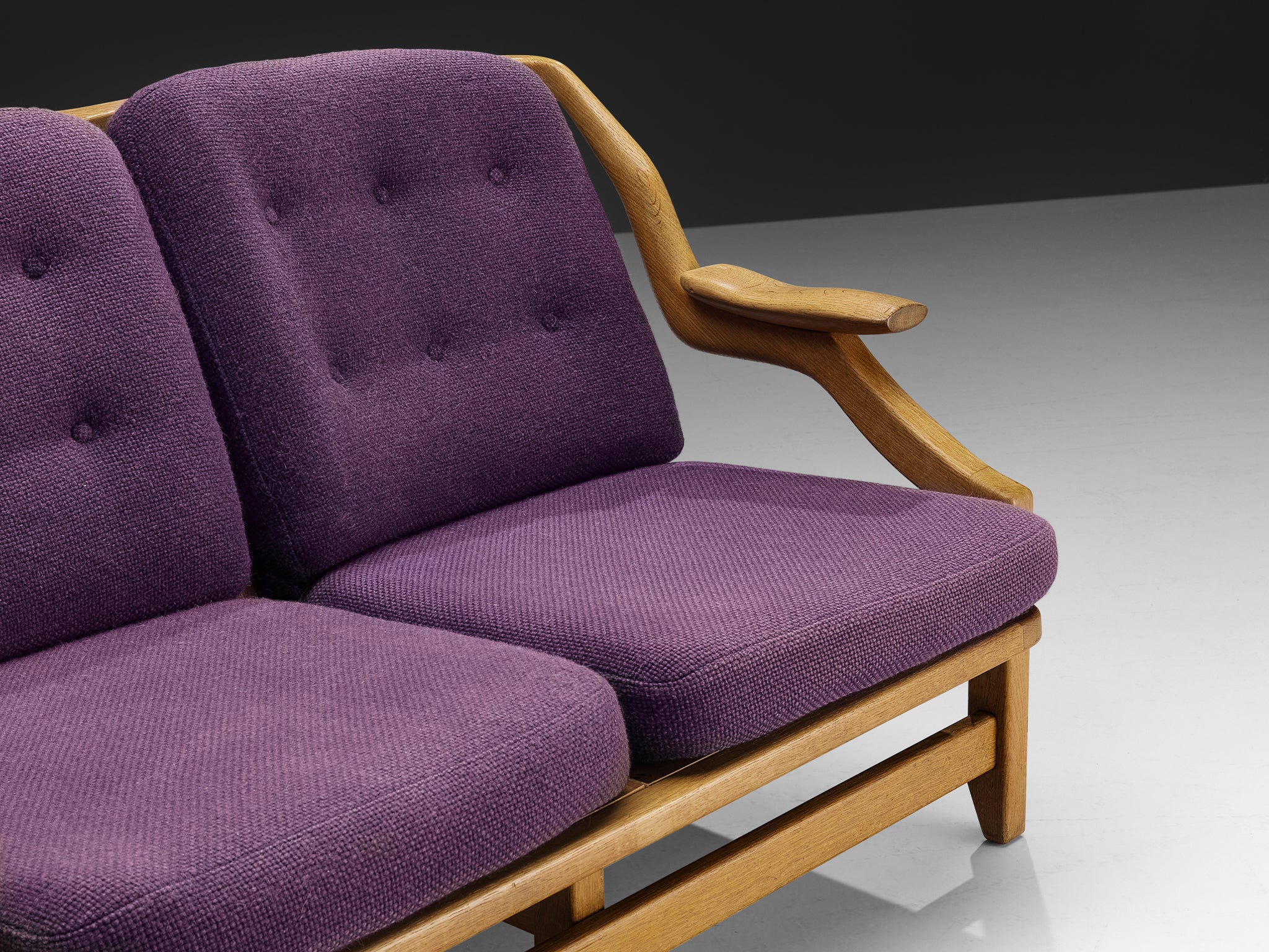 Guillerme & Chambron Sofa in Oak and Purple Upholstery Seating Morentz