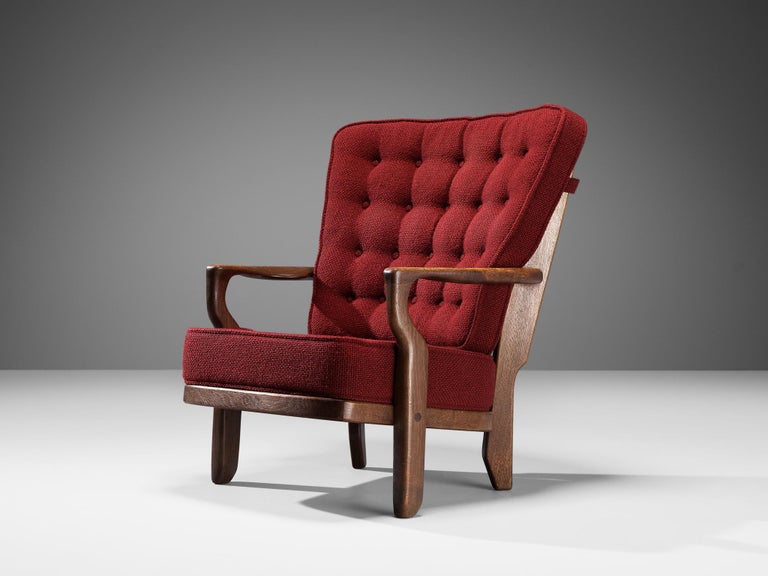 Guillerme Chambron 'Mid Repos' Lounge Chair in Oak and Red Upholstery