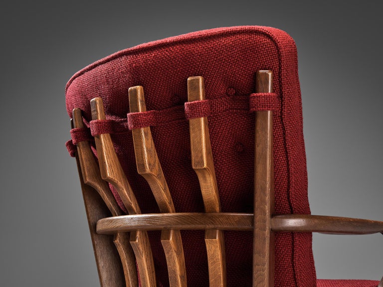 Guillerme Chambron 'Mid Repos' Lounge Chair in Oak and Red Upholstery