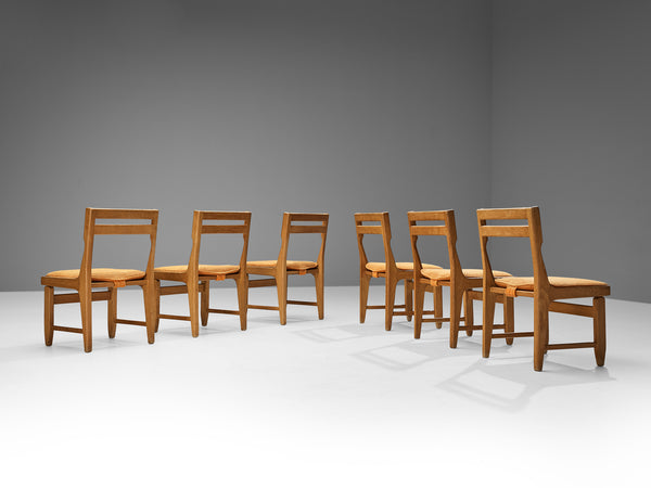 Guillerme & Chambron Set of Six 'Raphaël' Dining Chairs in Oak