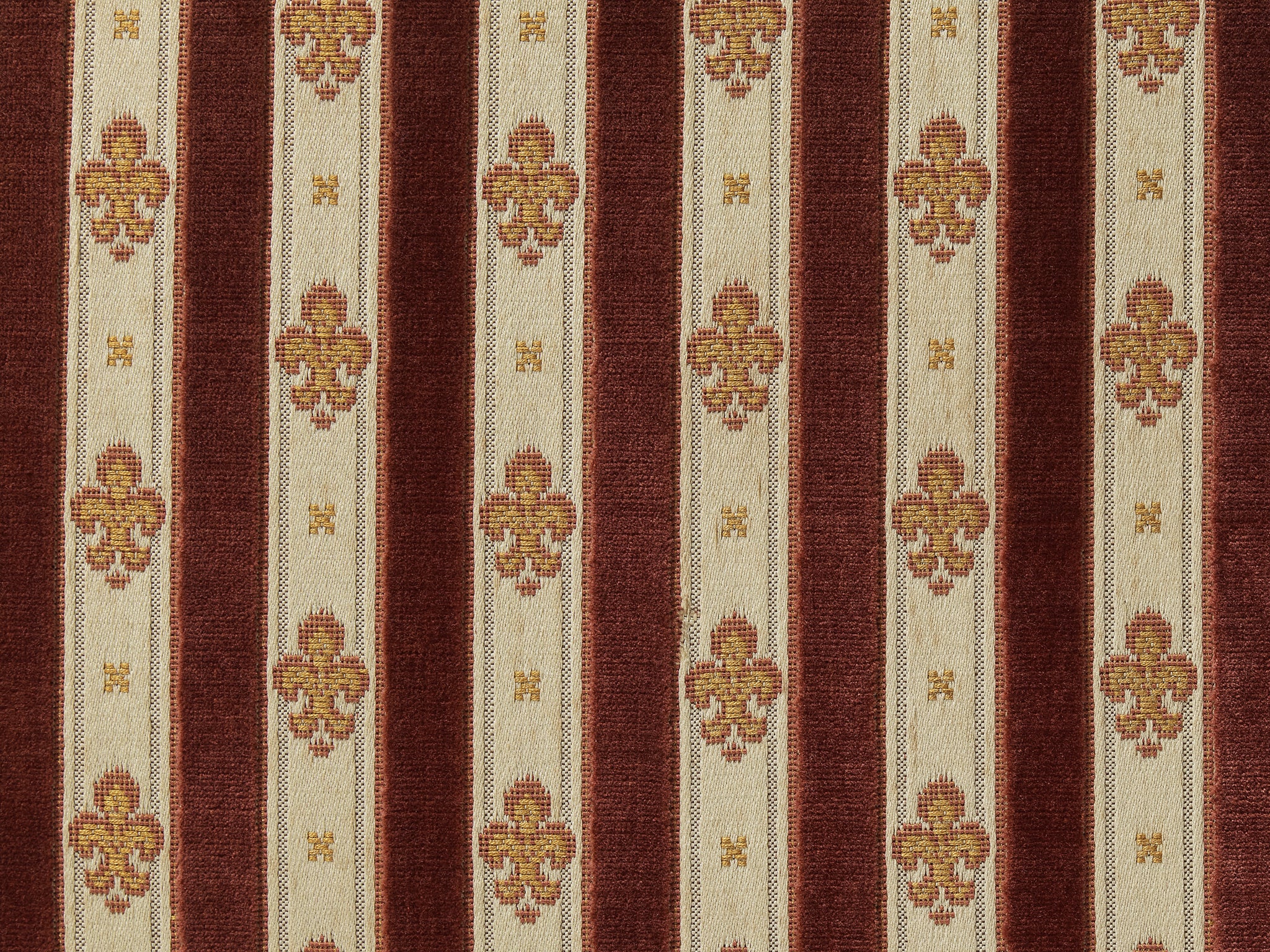 Art Deco Armchair in Red Striped Fleurs de Lis Patterned Upholstery Seating Morentz