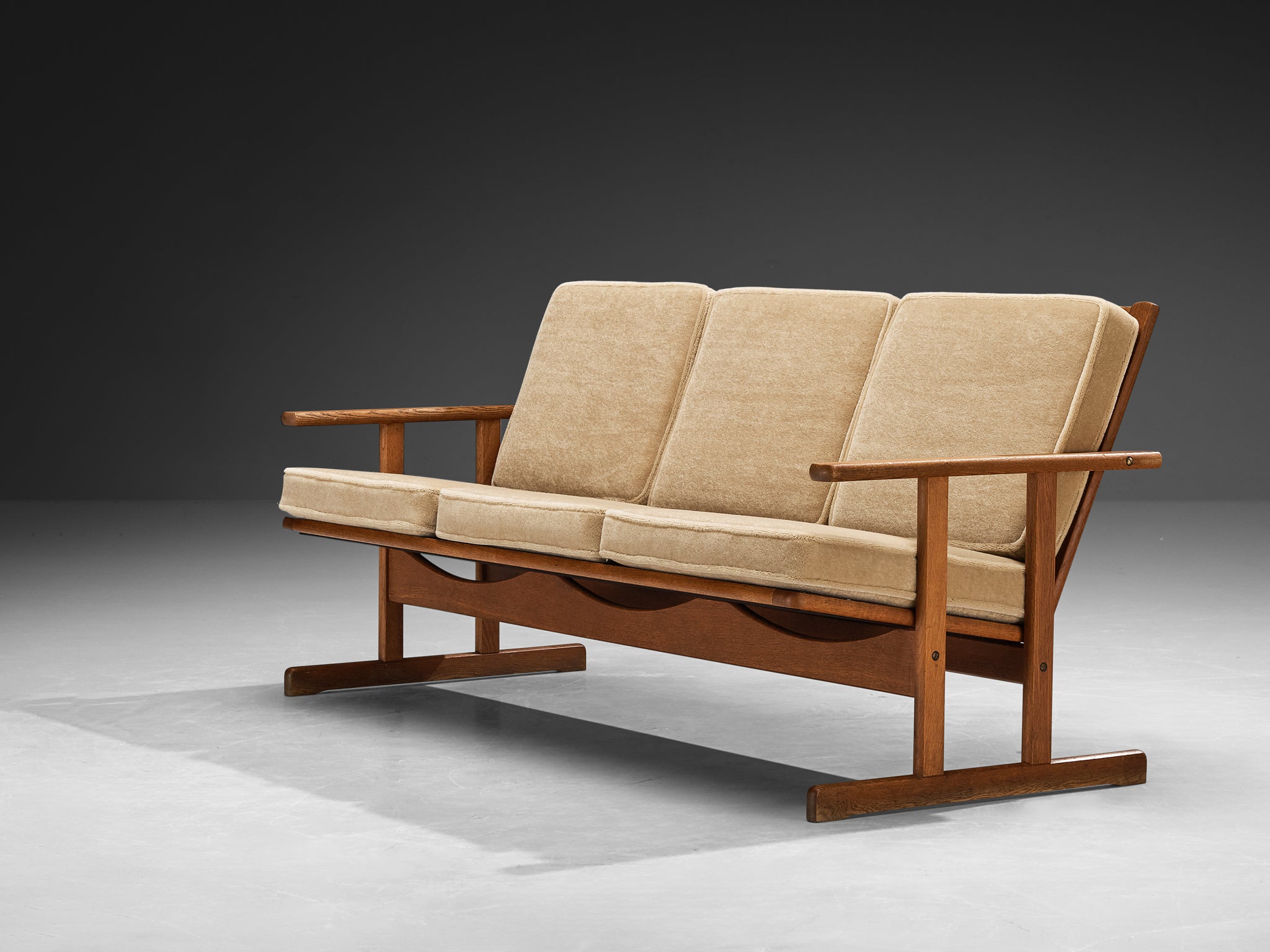 Danish FDB Møbler Three-Seat Sofa in Solid Oak with Reupholstered Cushions Seating Morentz