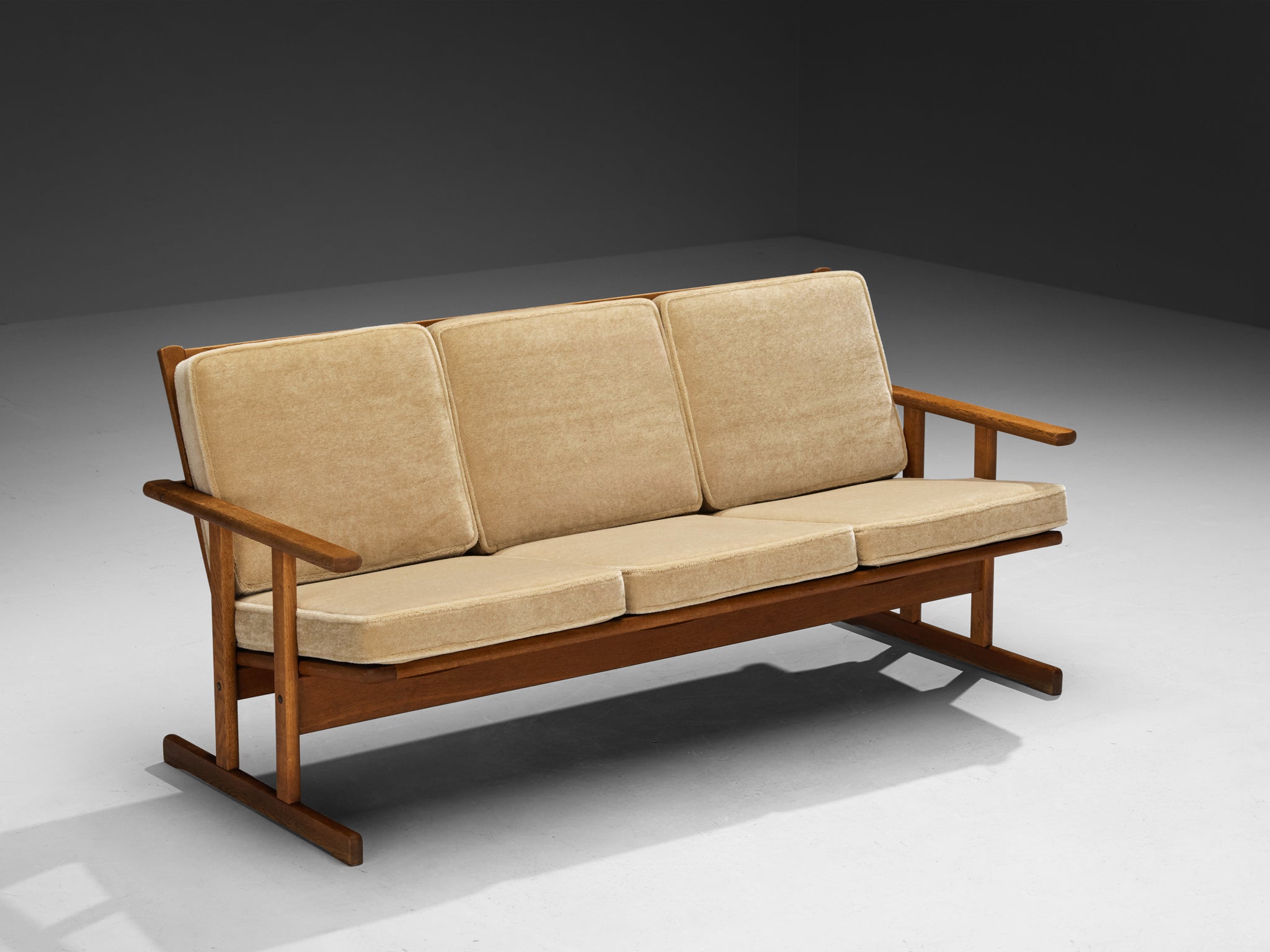 Danish FDB Møbler Three-Seat Sofa in Solid Oak with Reupholstered Cushions Seating Morentz