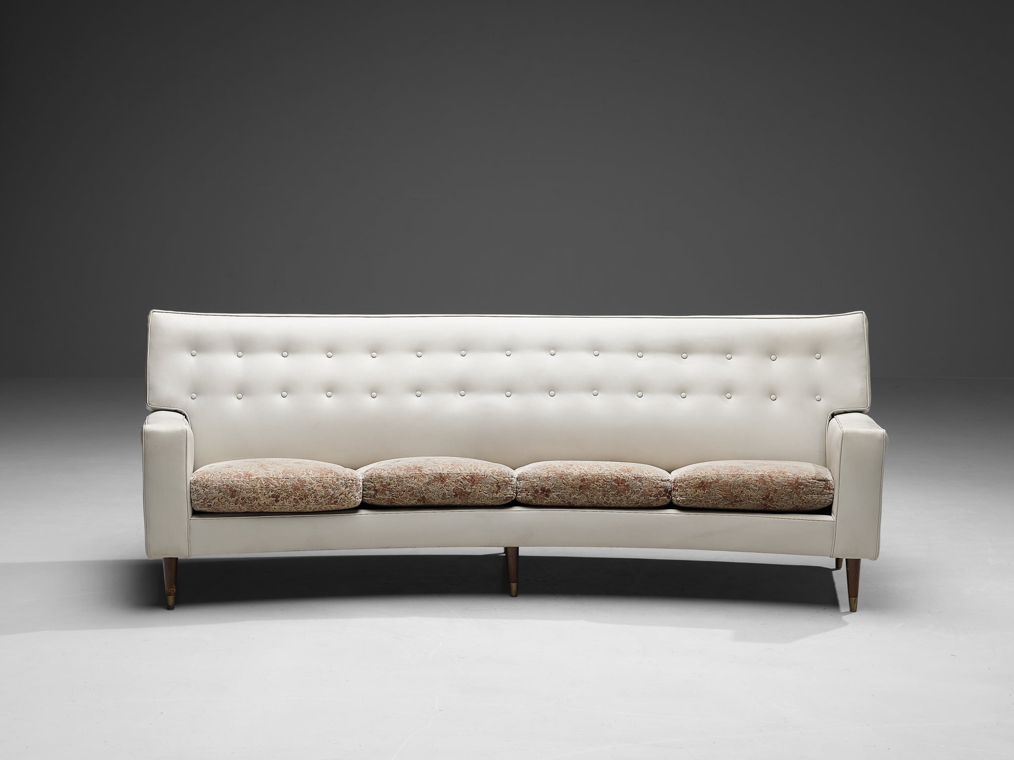 Elegant Italian Sofa in White Leatherette and Floral Upholstery seating Morentz