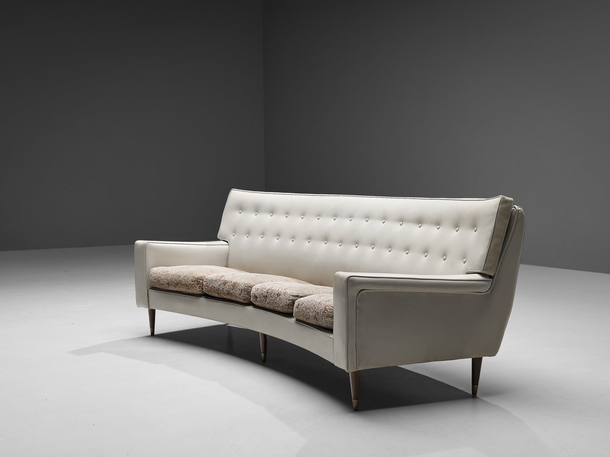 Elegant Italian Sofa in White Leatherette and Floral Upholstery seating Morentz