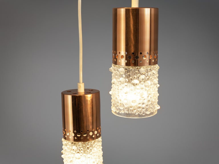 Ceiling Light with Five Pendants in Copper and Glass