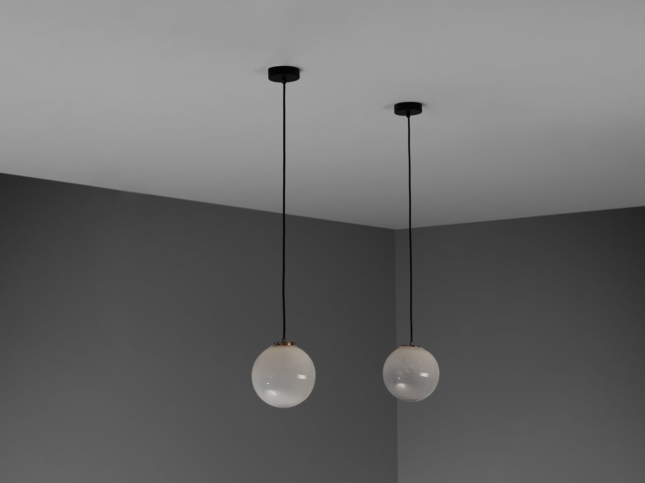 Mid-Century Pendants in White Opaque to Clear Glass Lighting Morentz
