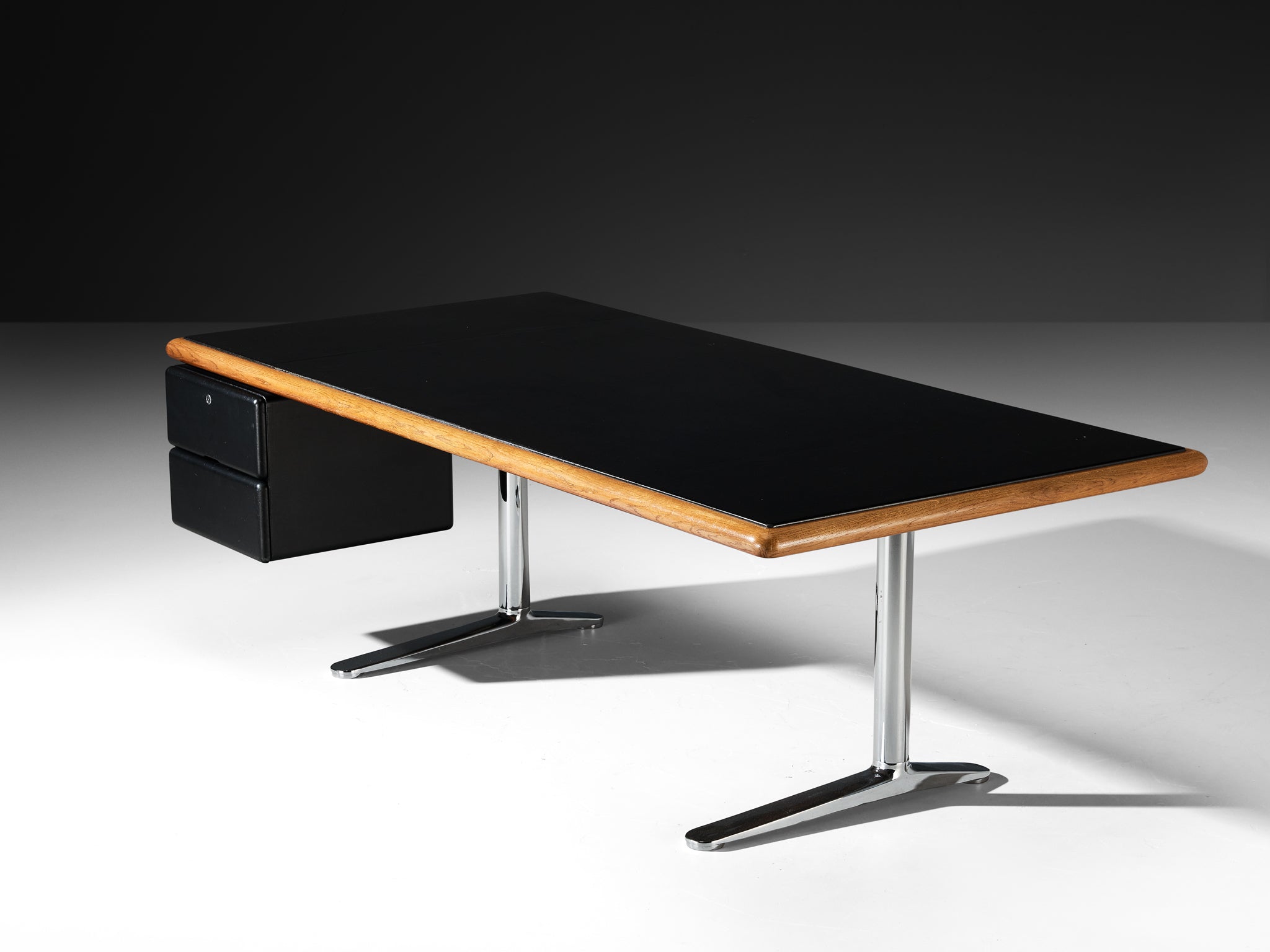 Warren Platner for Knoll Writing Desk in Oak and Black Leather Tables Morentz