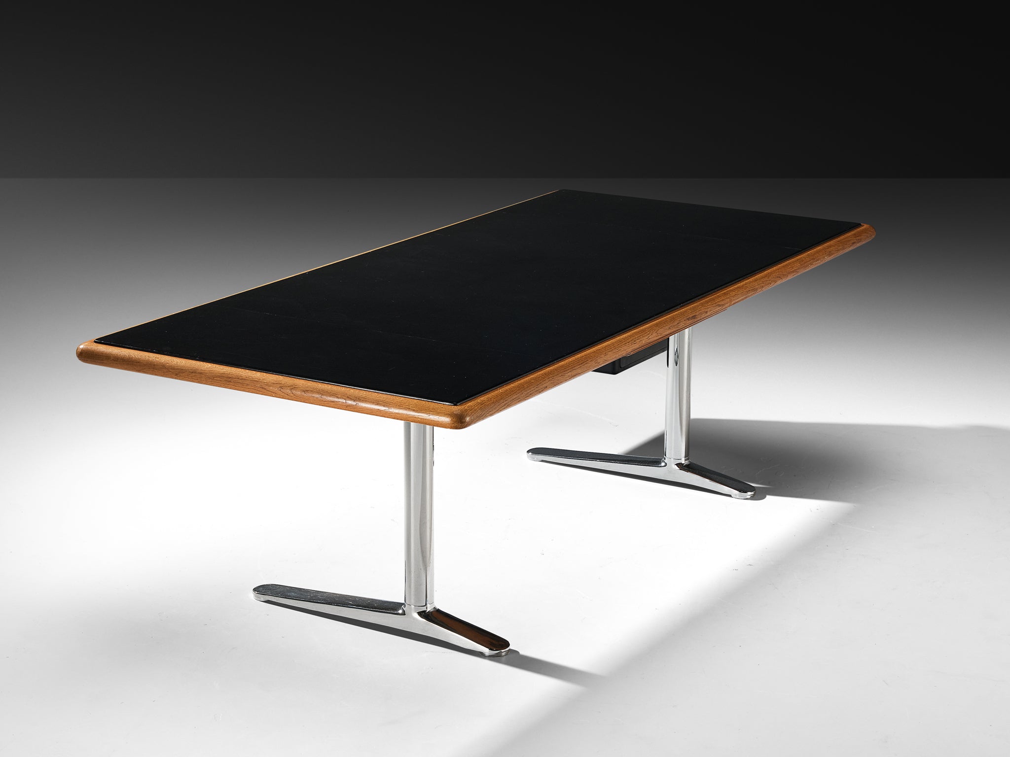 Warren Platner for Knoll Writing Desk in Oak and Black Leather