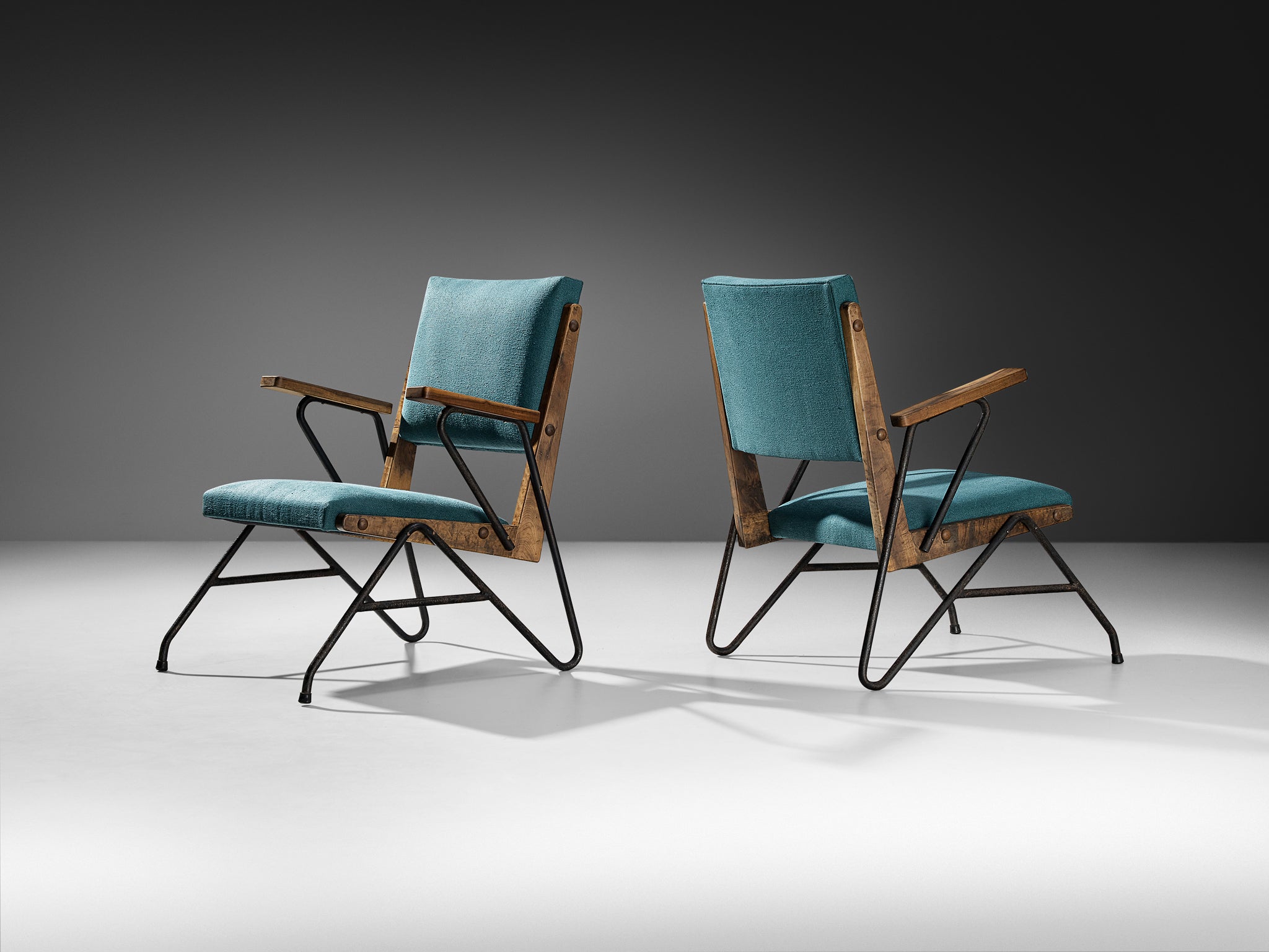 Rare Moyses B. Klajn for Moveis Leal Pair of Lounge Chairs with Iron Frame Seating Morentz