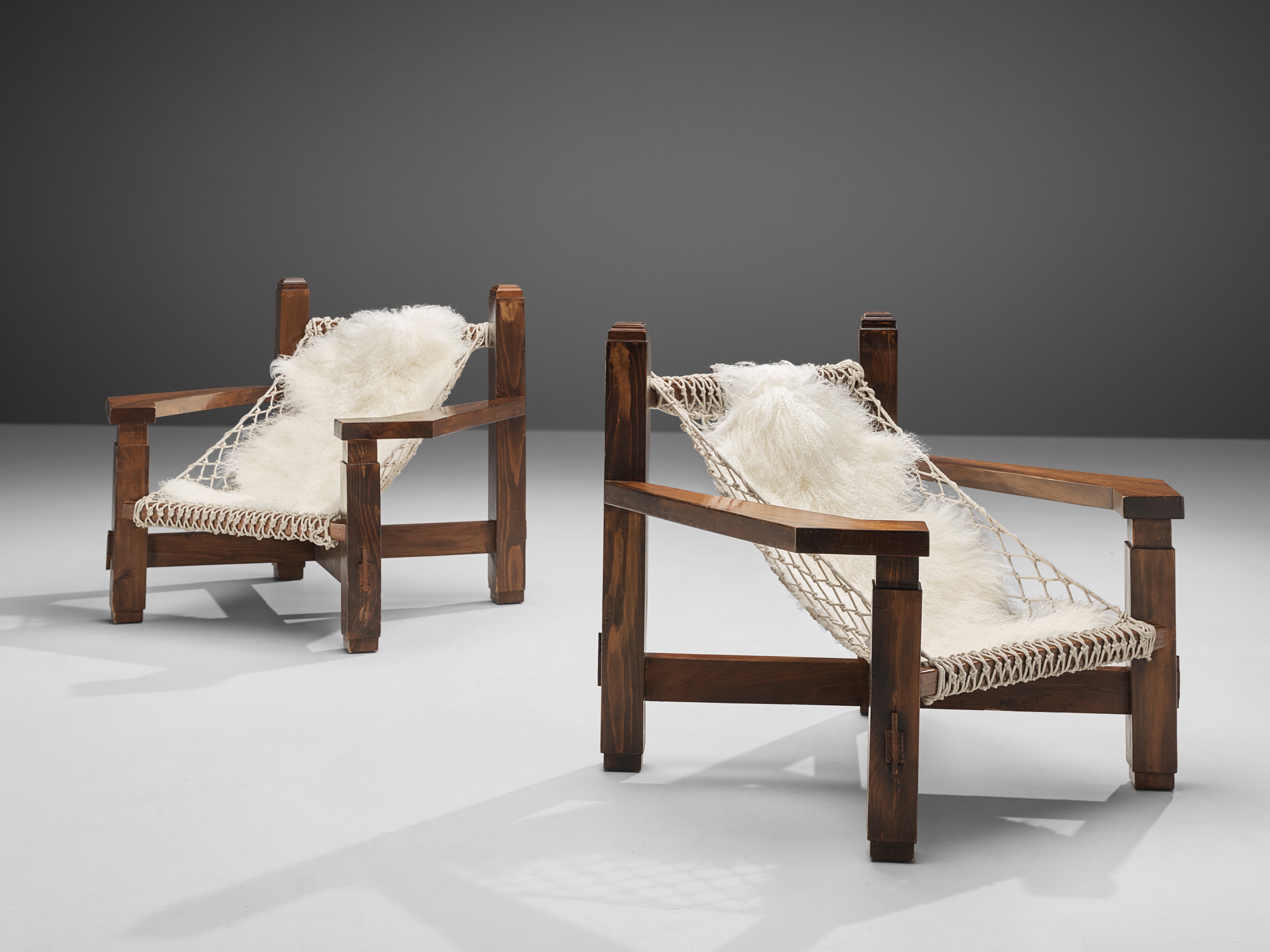 Large Italian Lounge Chair in Stained Pine and Rope Seating seating Morentz