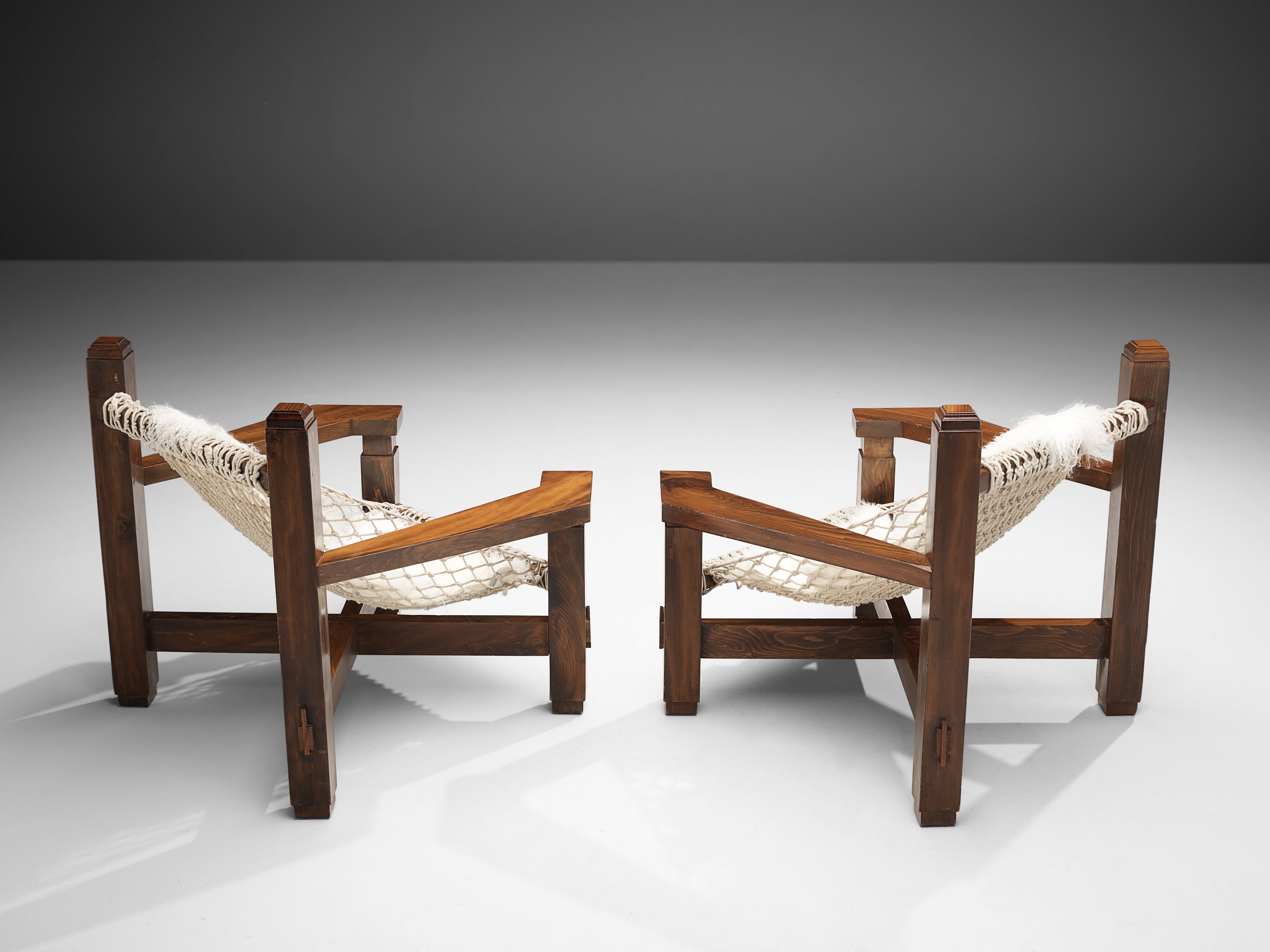 Large Italian Lounge Chair in Stained Pine and Rope Seating seating Morentz