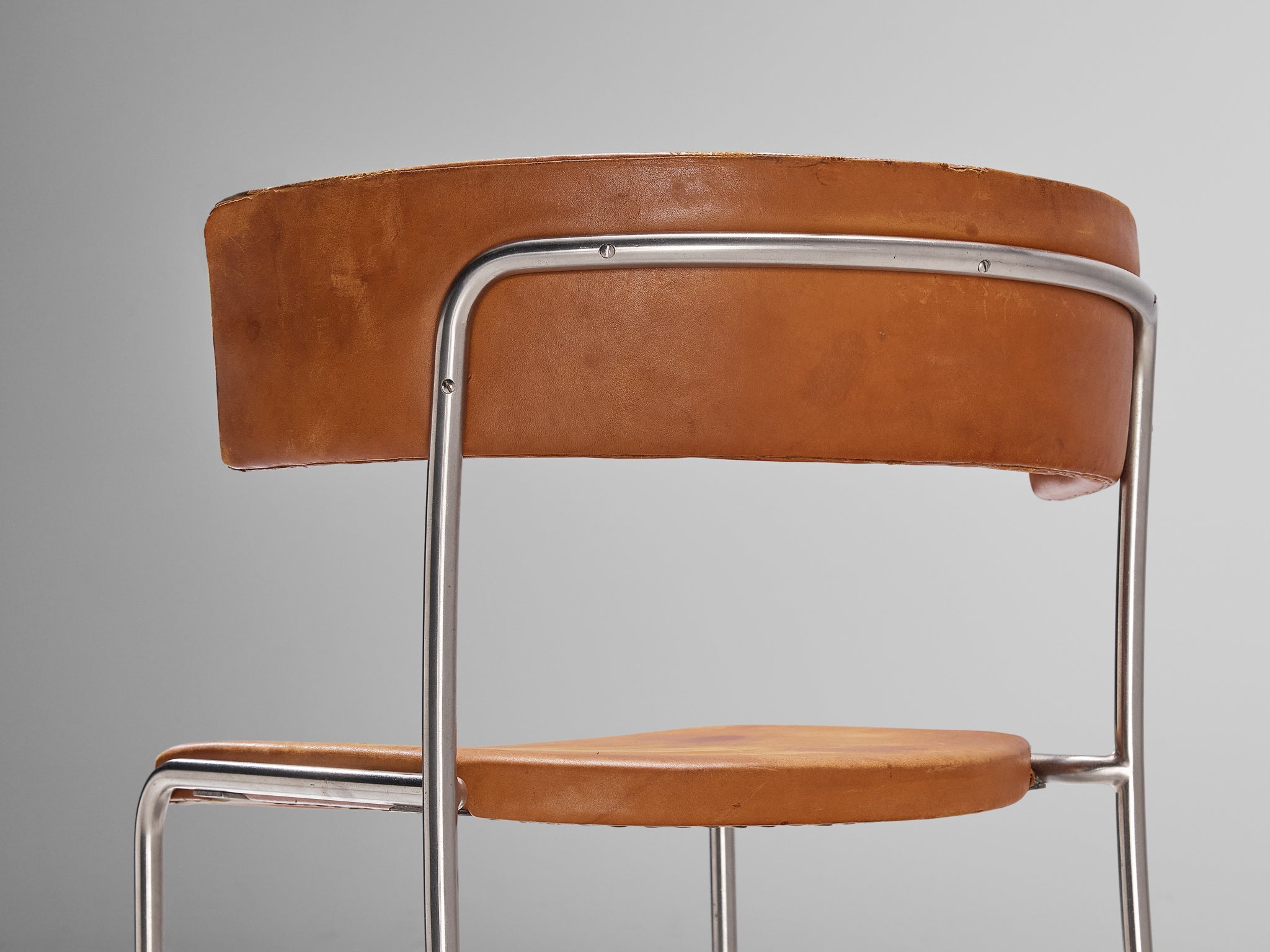 Erik Karlström Side Chair in Leather and Chromed Steel seating Morentz