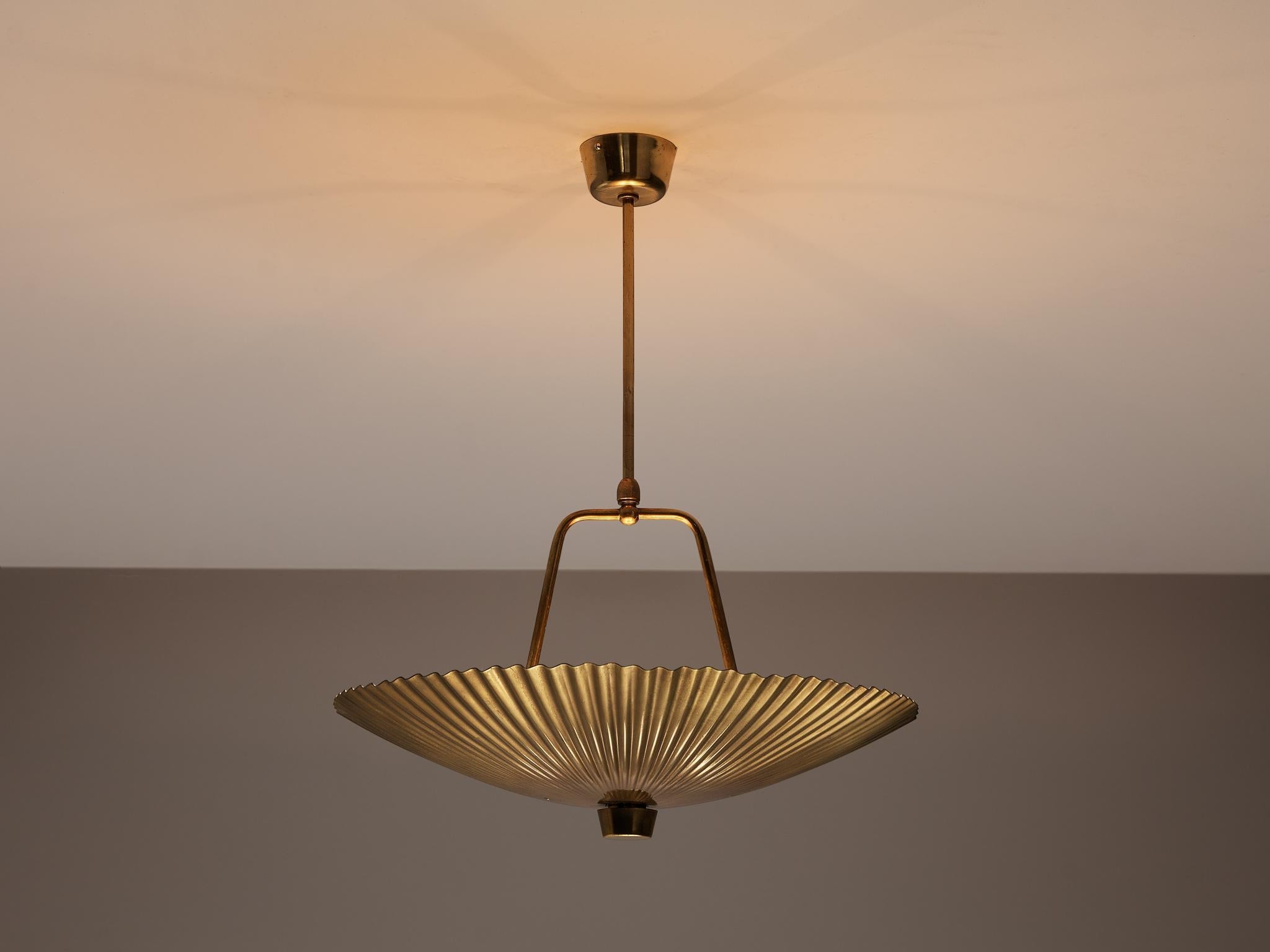 Paavo Tynell for Idman Rare Pendant Lamp with Textured Surface in Brass