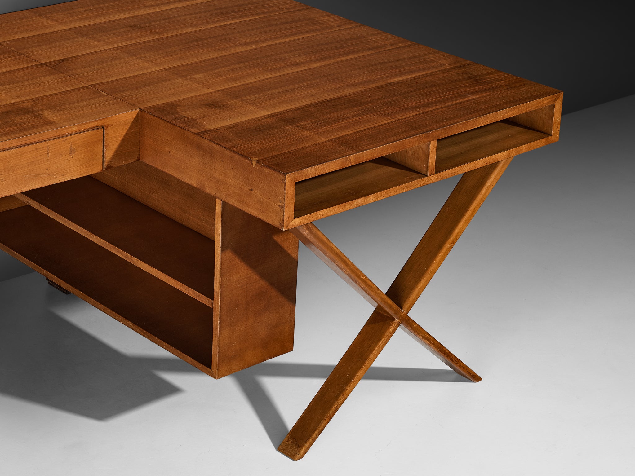 Unique Italian Duo Desk in Walnut with Marquetry Tables Morentz