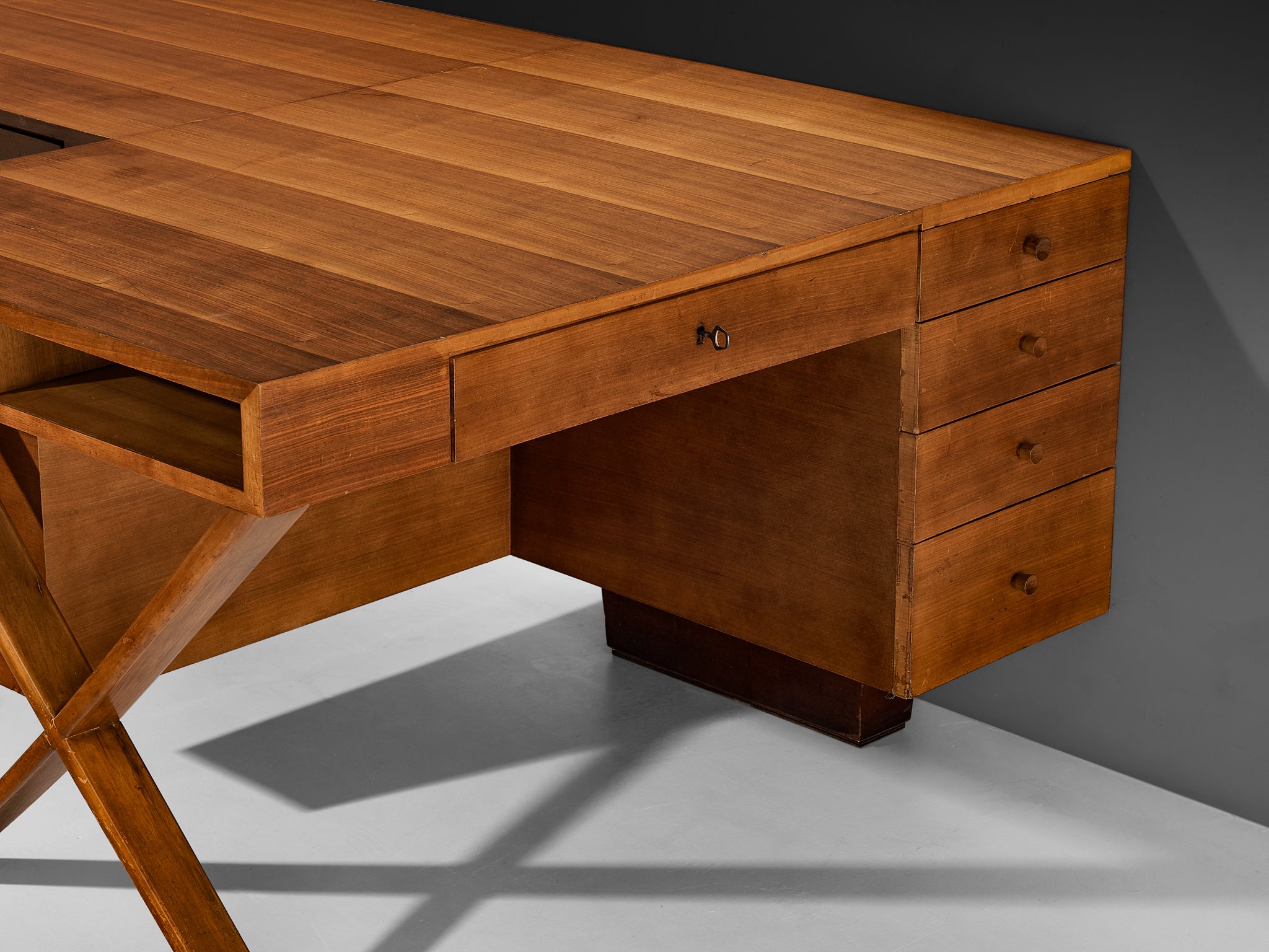 Unique Italian Duo Desk in Walnut with Marquetry Tables Morentz