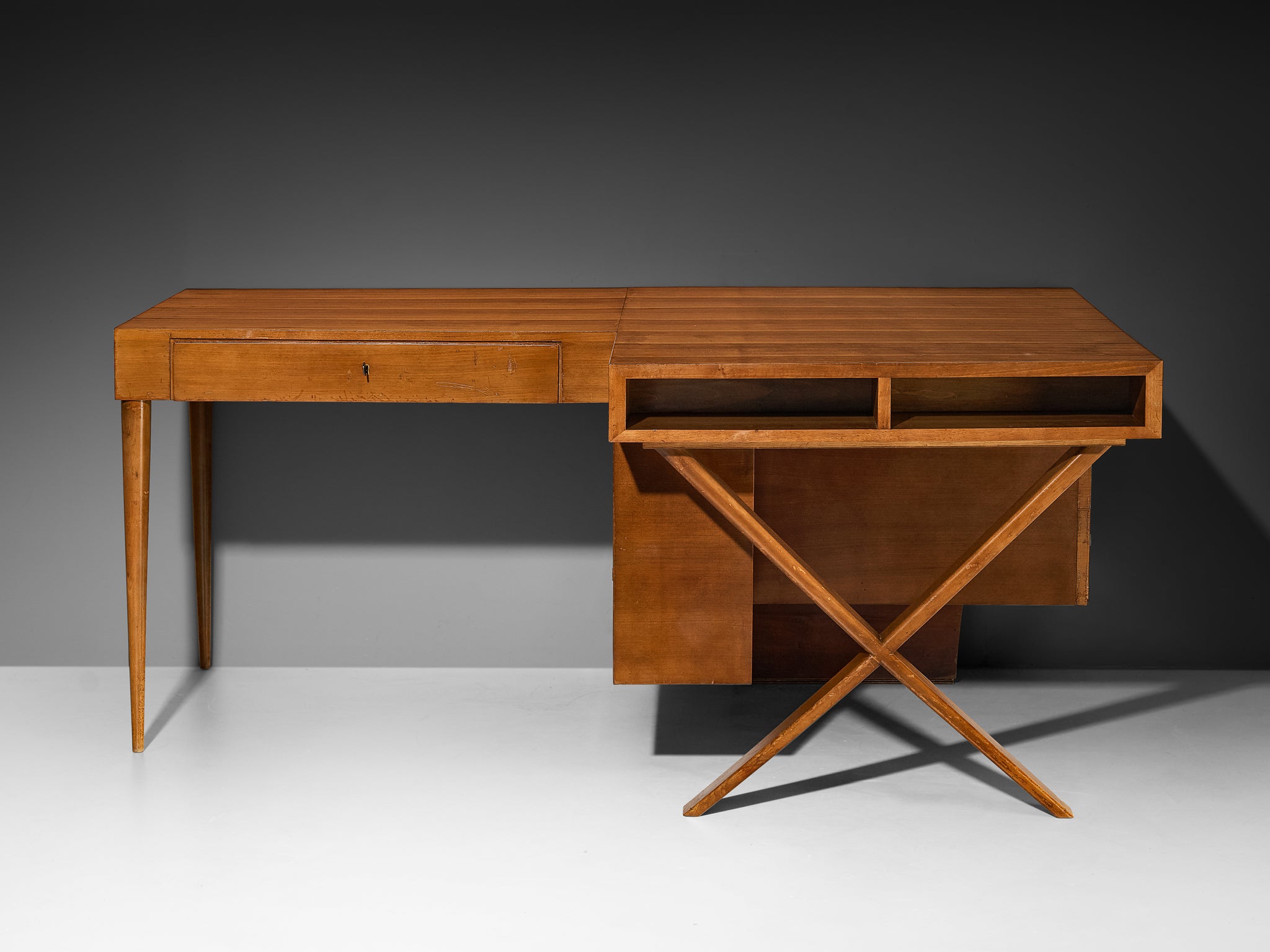 Unique Italian Duo Desk in Walnut with Marquetry Tables Morentz