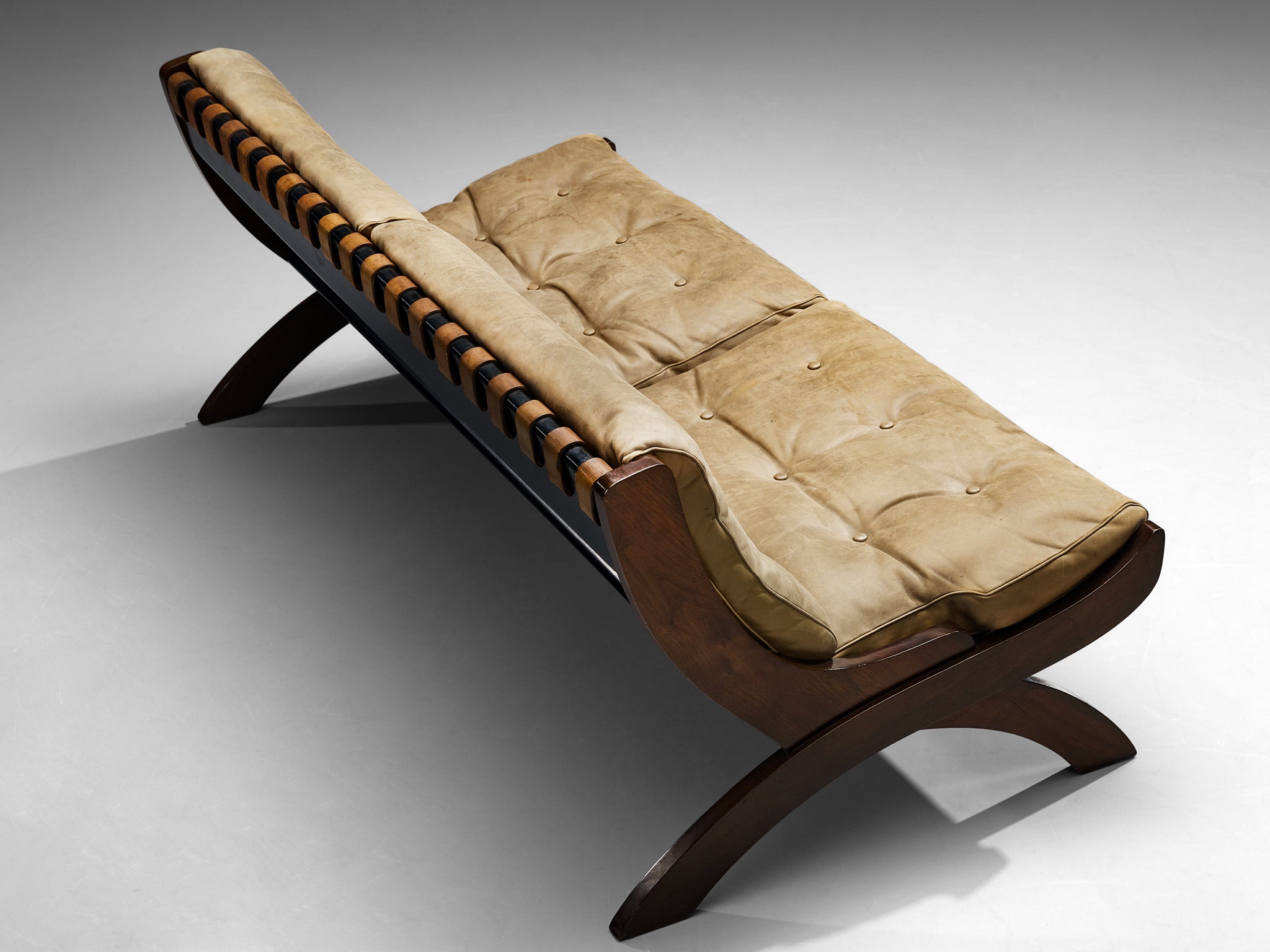 Marco Comolli Sofa in Walnut and Taupe Leather Seating Morentz