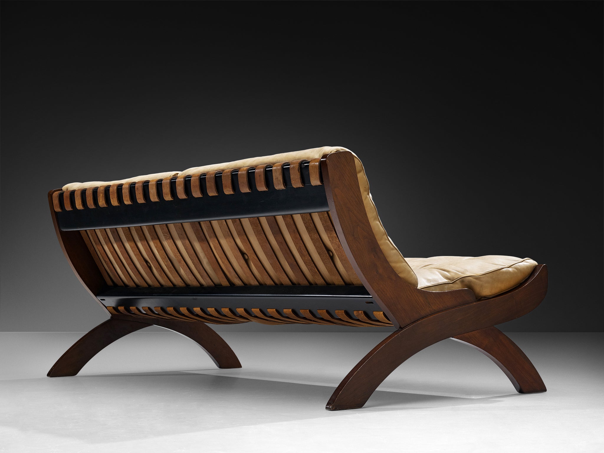 Marco Comolli Sofa in Walnut and Taupe Leather