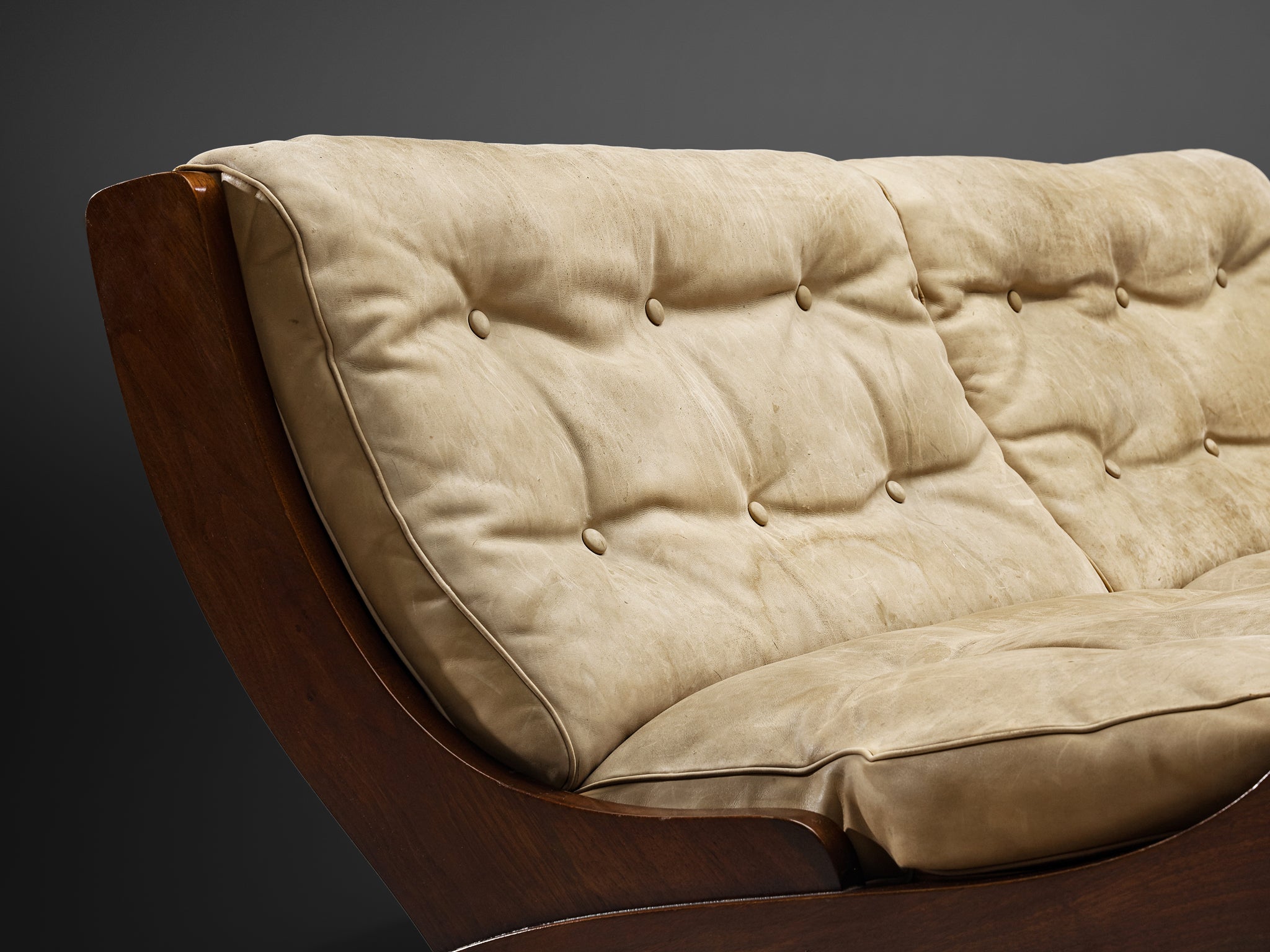 Marco Comolli Sofa in Walnut and Taupe Leather