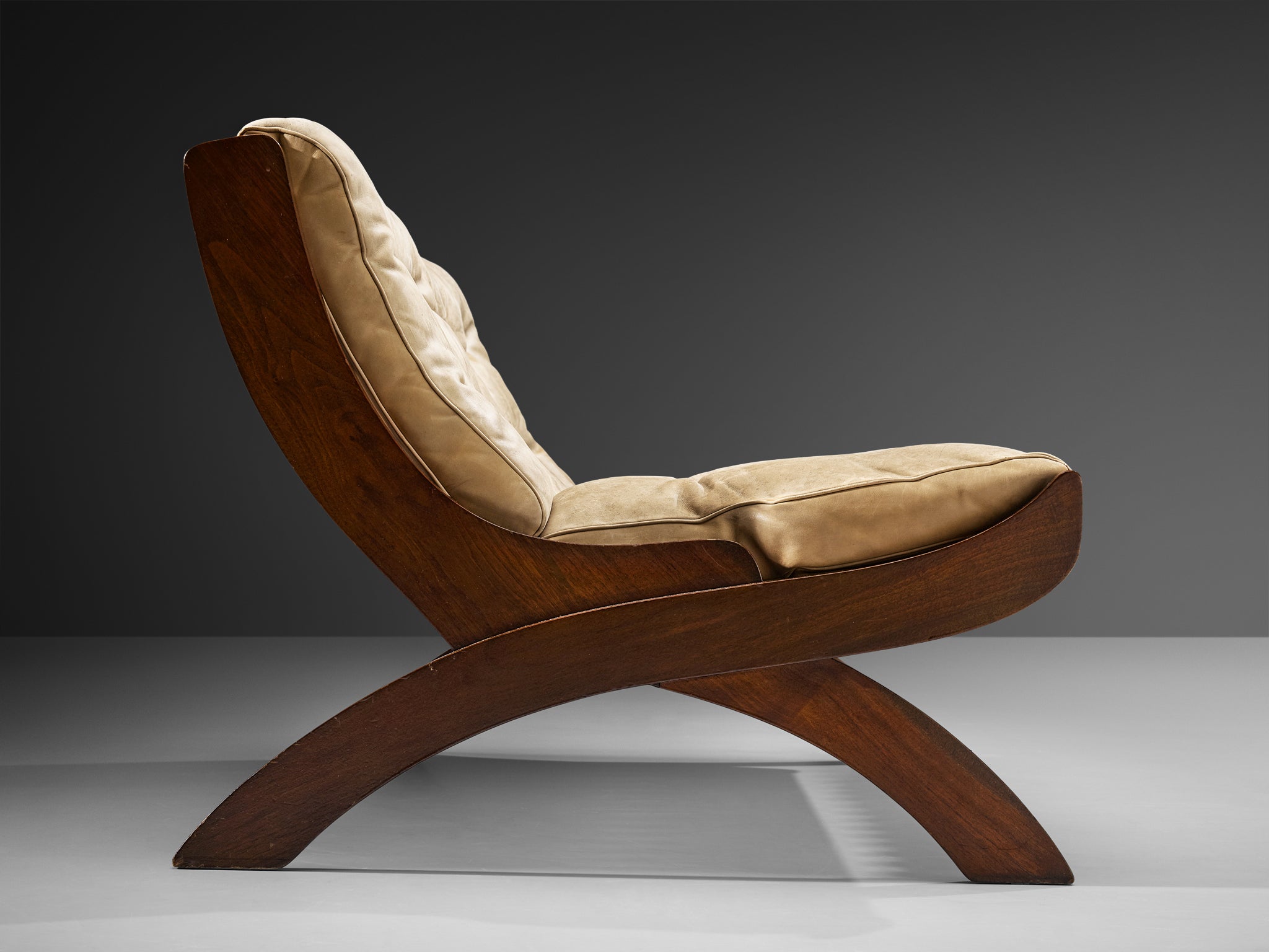 Marco Comolli Sofa in Walnut and Taupe Leather