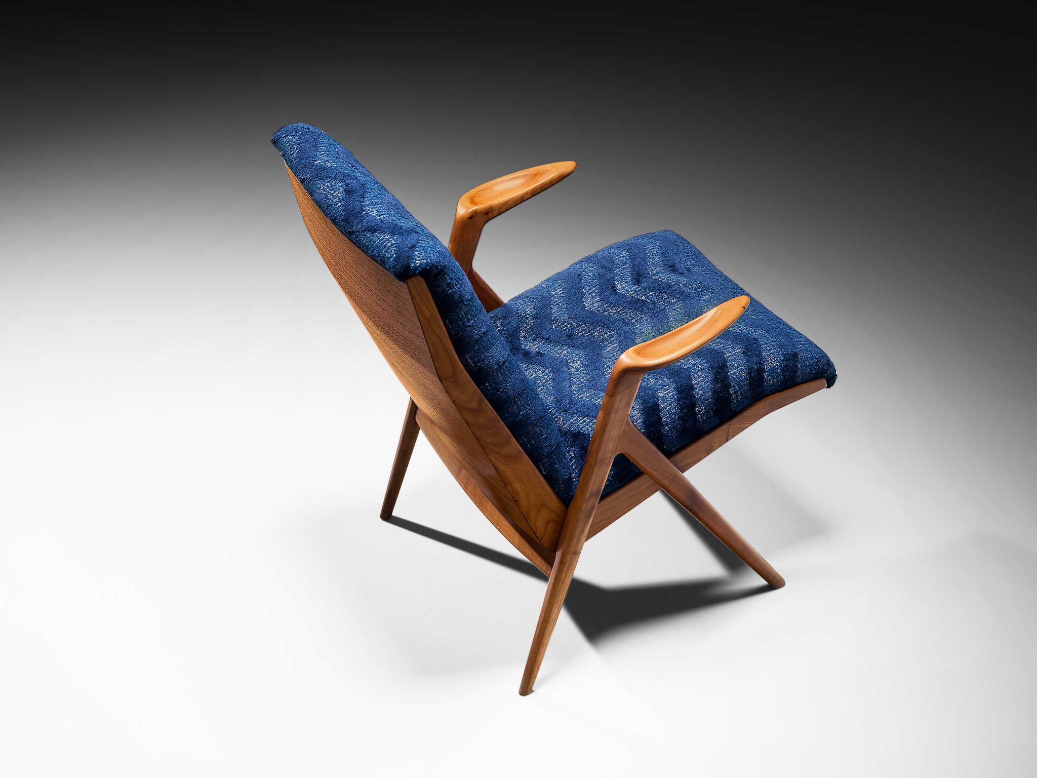 Taichiro Nakai Reupholstered Blue Armchair in Cherry Seating Morentz