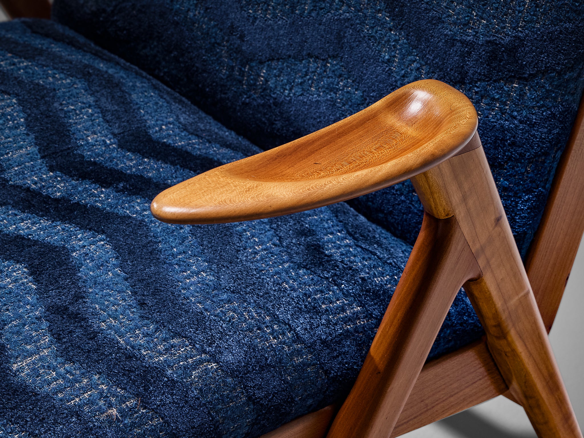 Taichiro Nakai Reupholstered Blue Armchair in Cherry