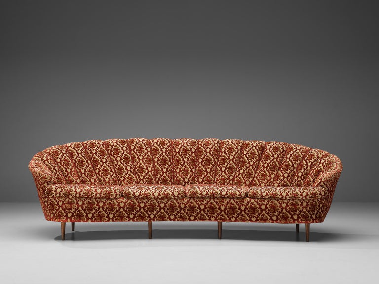 Elegant Curved Four-Seat Sofa in Floral Upholstery