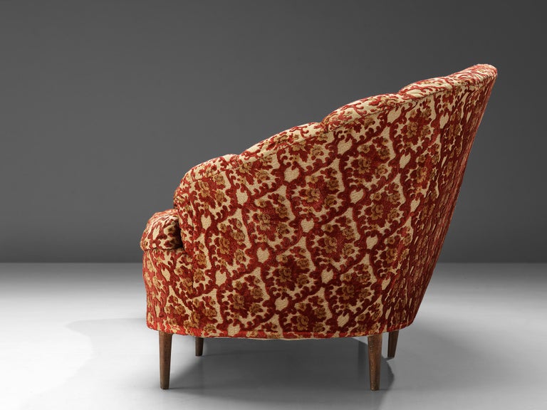 Elegant Curved Four-Seat Sofa in Floral Upholstery