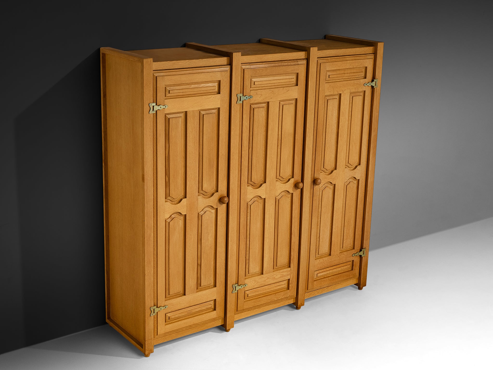 Guillerme & Chambron Highboard or Wardrobein Oak and Brass Case pieces and storage cabinets Morentz