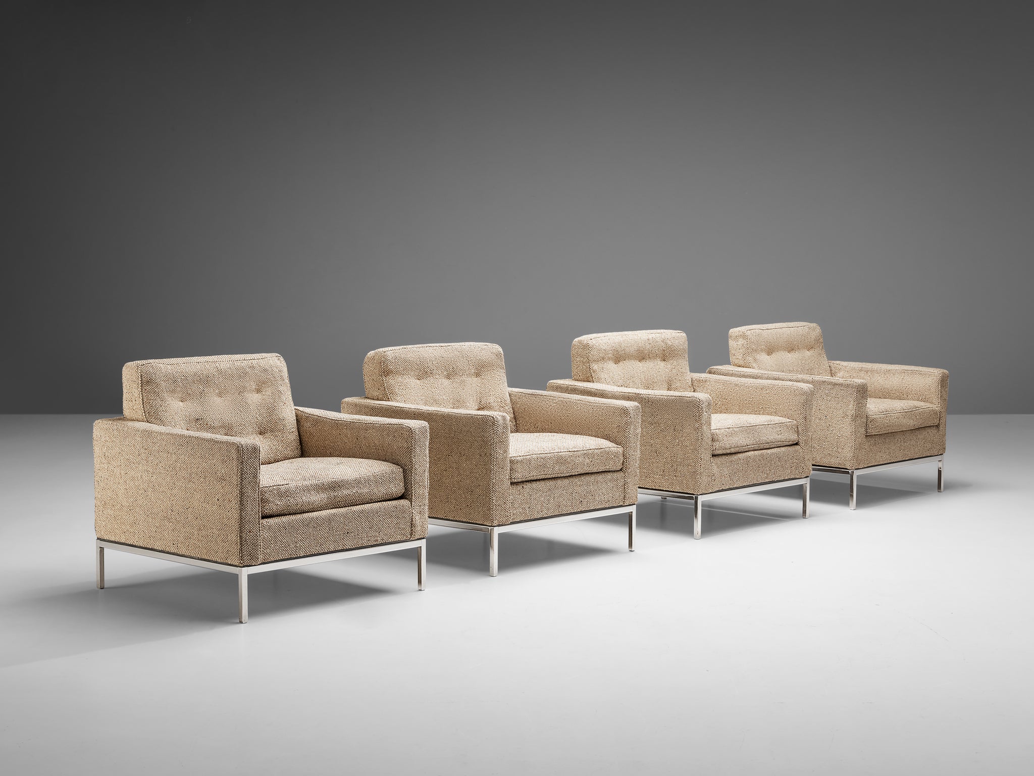 Artifort Lounge Chairs in Metal and Beige Wool Seating Morentz