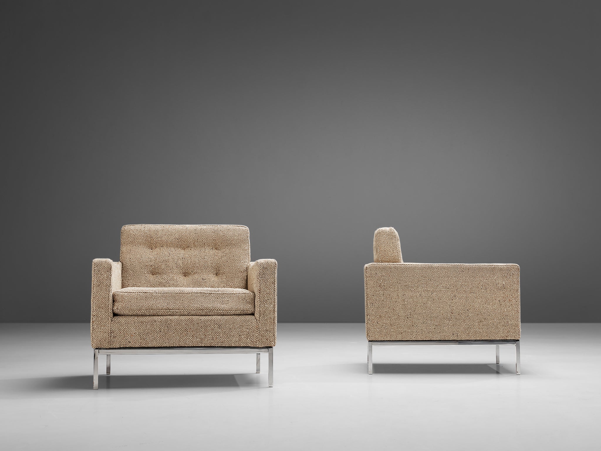 Artifort Lounge Chairs in Metal and Beige Wool Seating Morentz
