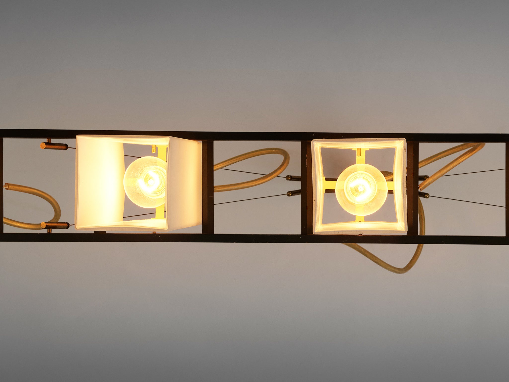 Angelo Lelii for Arredoluce Chandelier '12701' in Brass and Opaline Glass Lighting Morentz