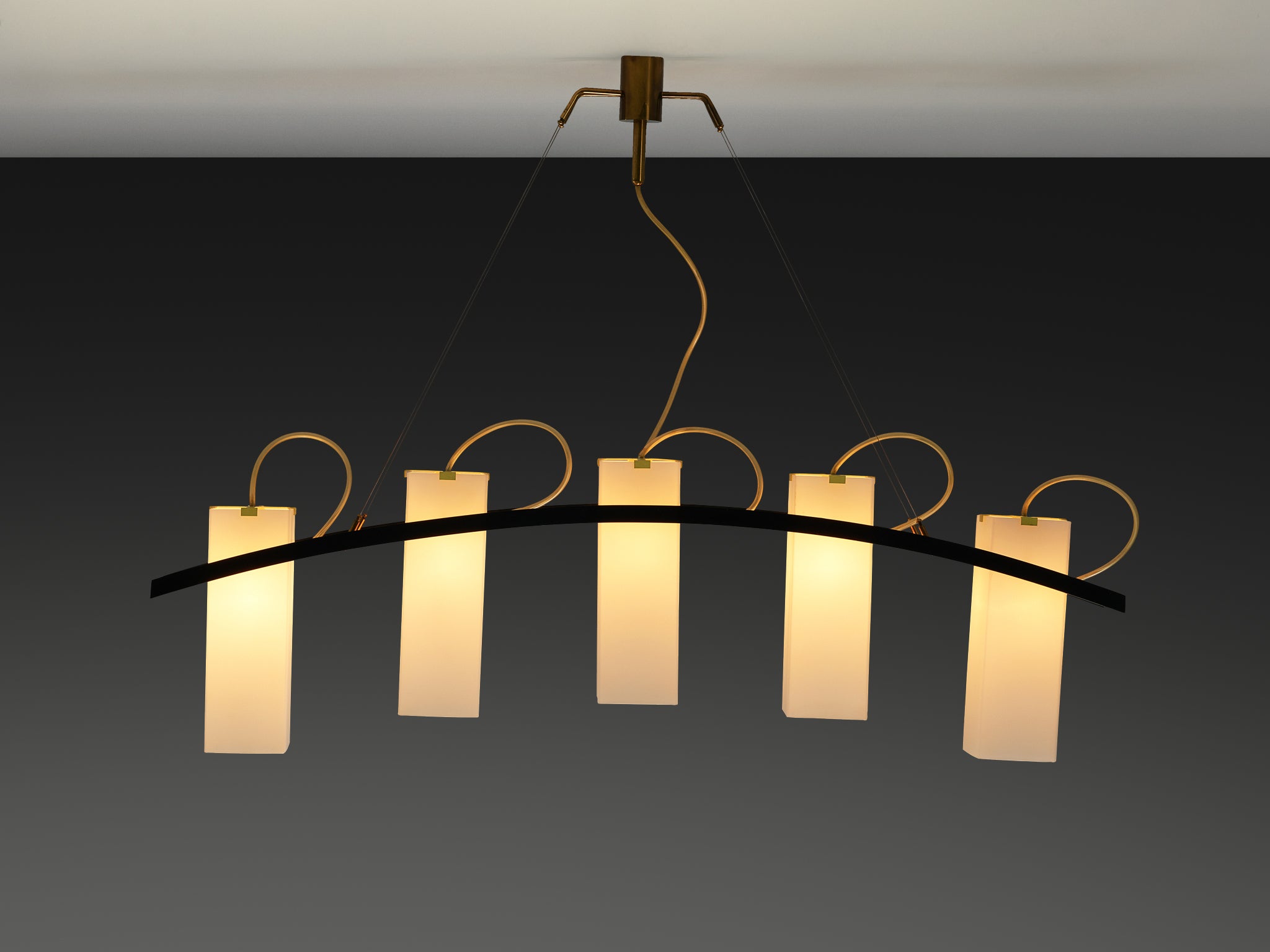 Angelo Lelii for Arredoluce Chandelier '12701' in Brass and Opaline Glass Lighting Morentz
