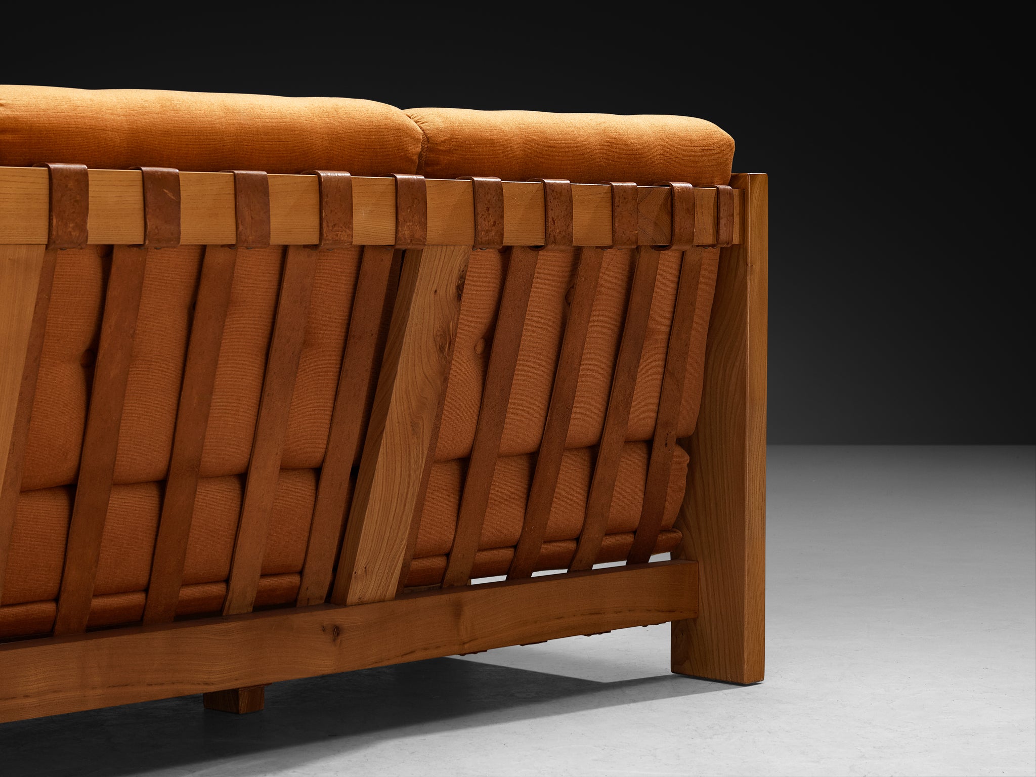 Mid-Century Modern French Sofa in Solid Elm Seating Morentz