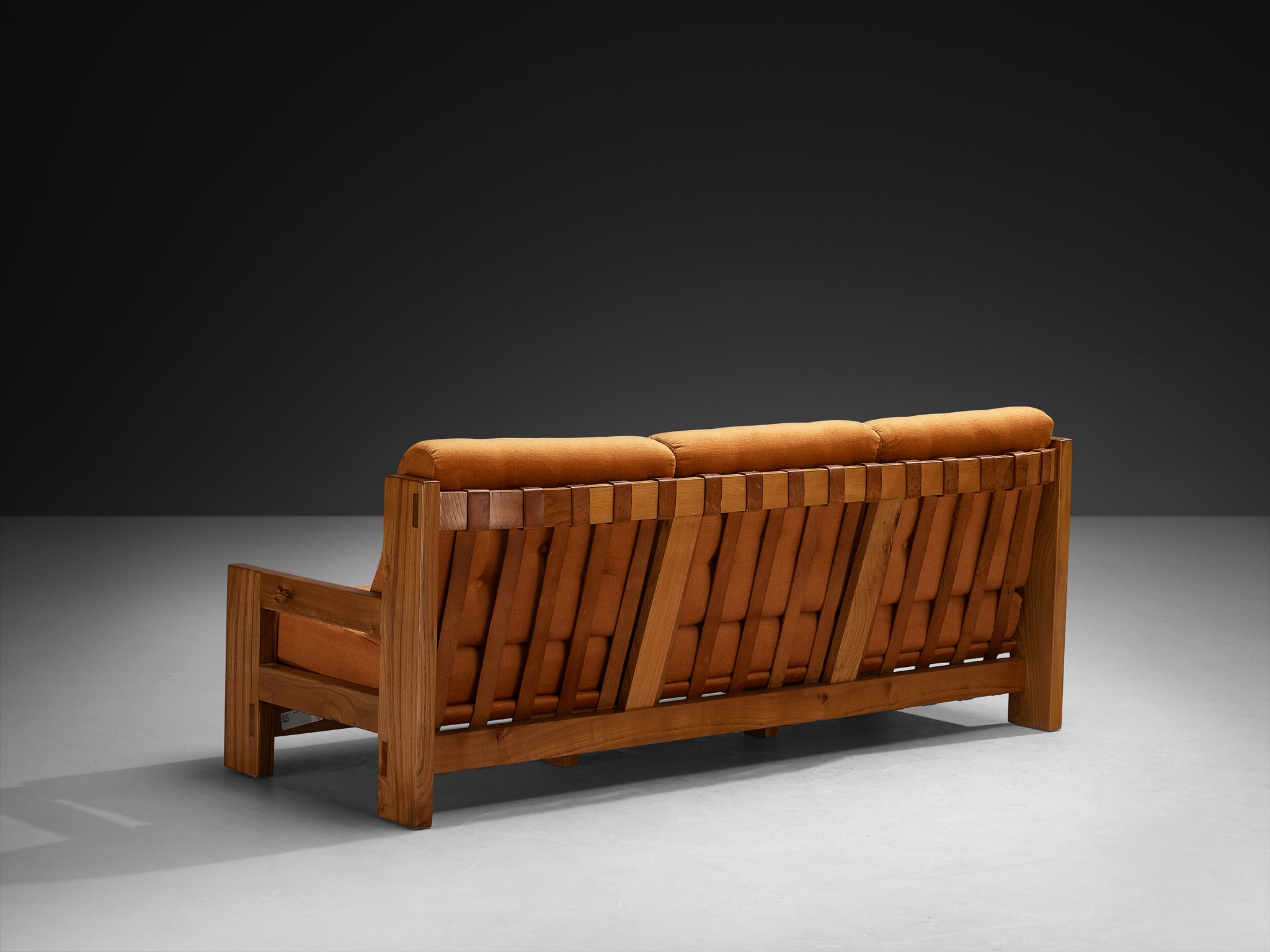 Mid-Century Modern French Sofa in Solid Elm Seating Morentz