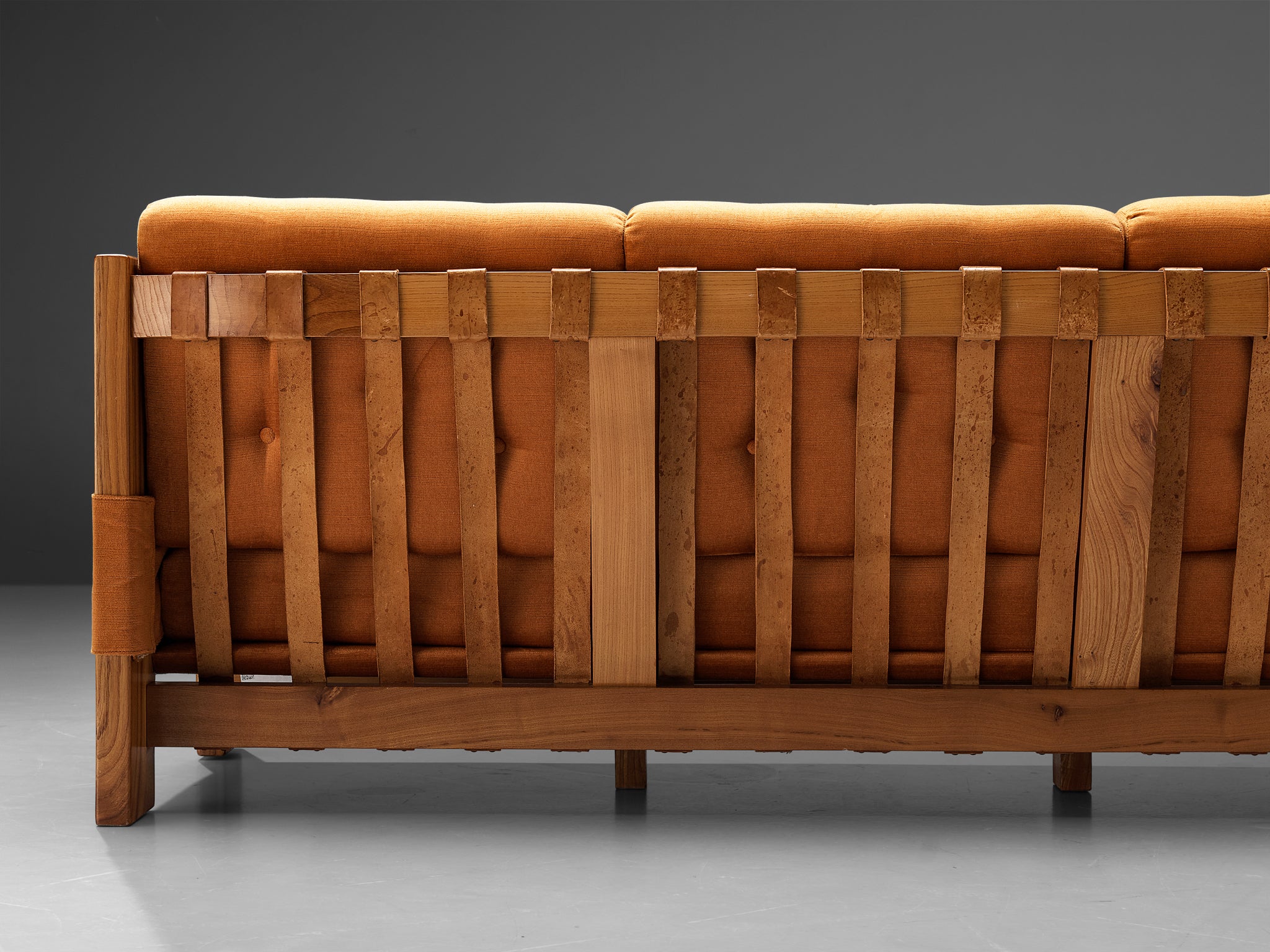 Mid-Century Modern French Sofa in Solid Elm Seating Morentz