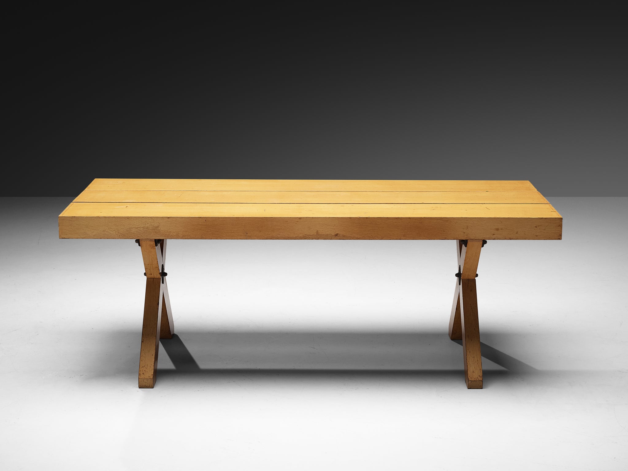 Rustic Italian Oak Cross-legged Dining Table with Iron Tables Morentz