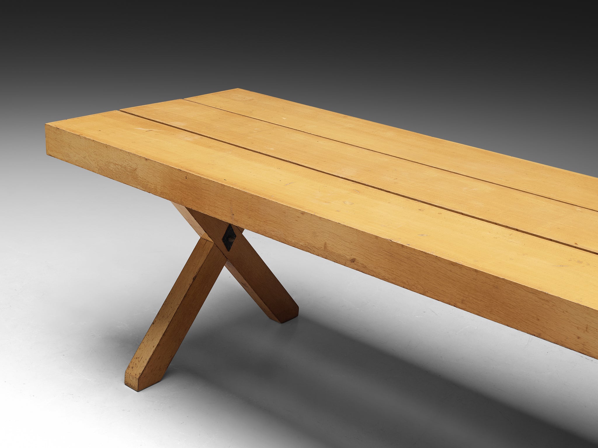 Rustic Italian Oak Cross-legged Dining Table with Iron Tables Morentz