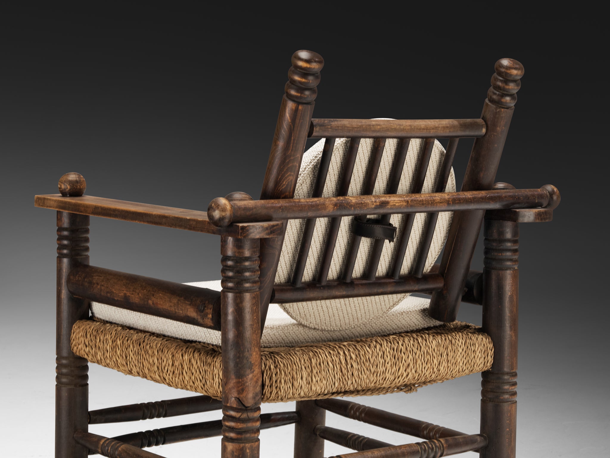 Charles Dudouyt Art Deco Armchair in Rush and Wood Seating Morentz