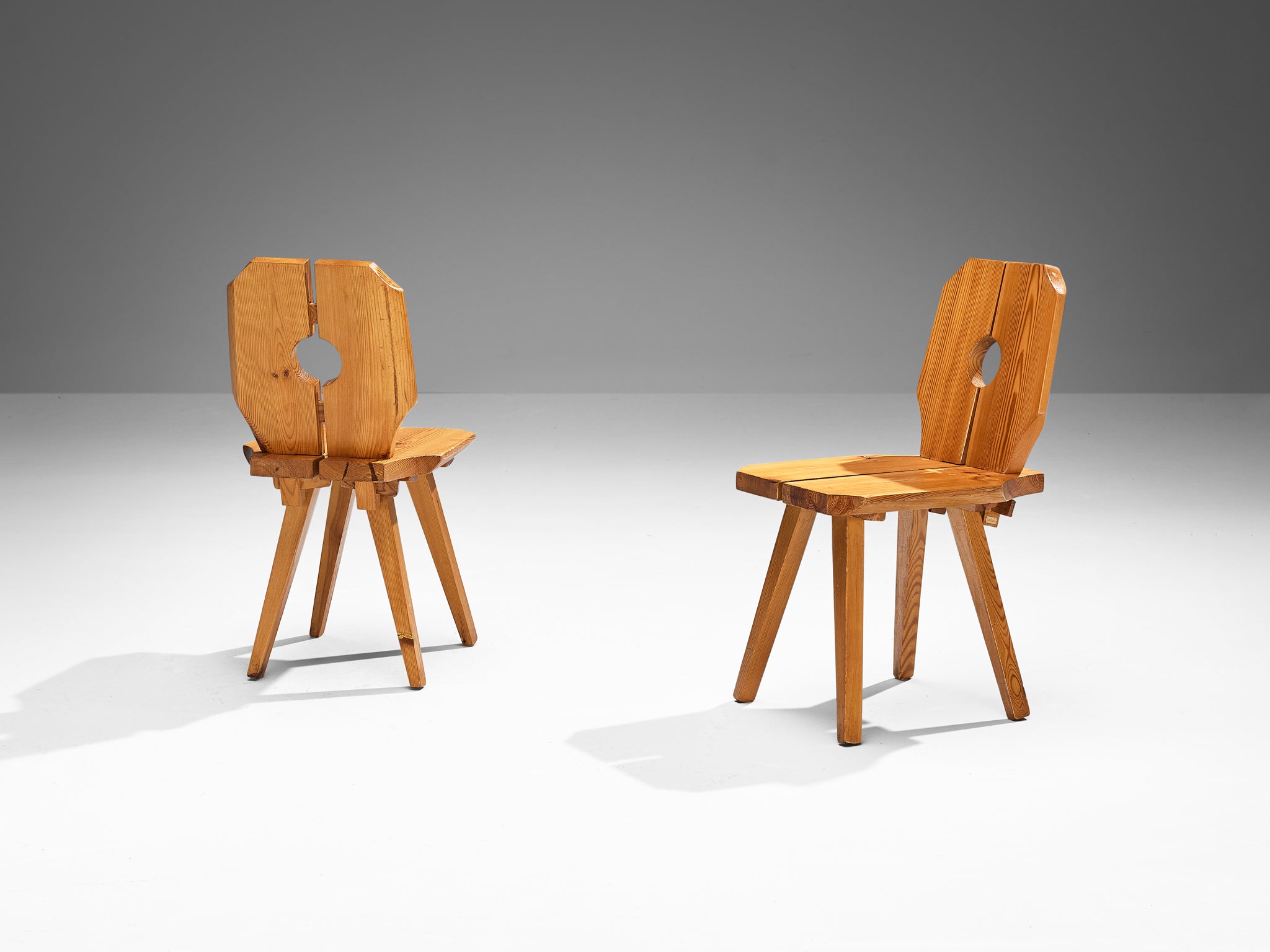 Pair of Sculpted Dining Chairs in Solid Pine