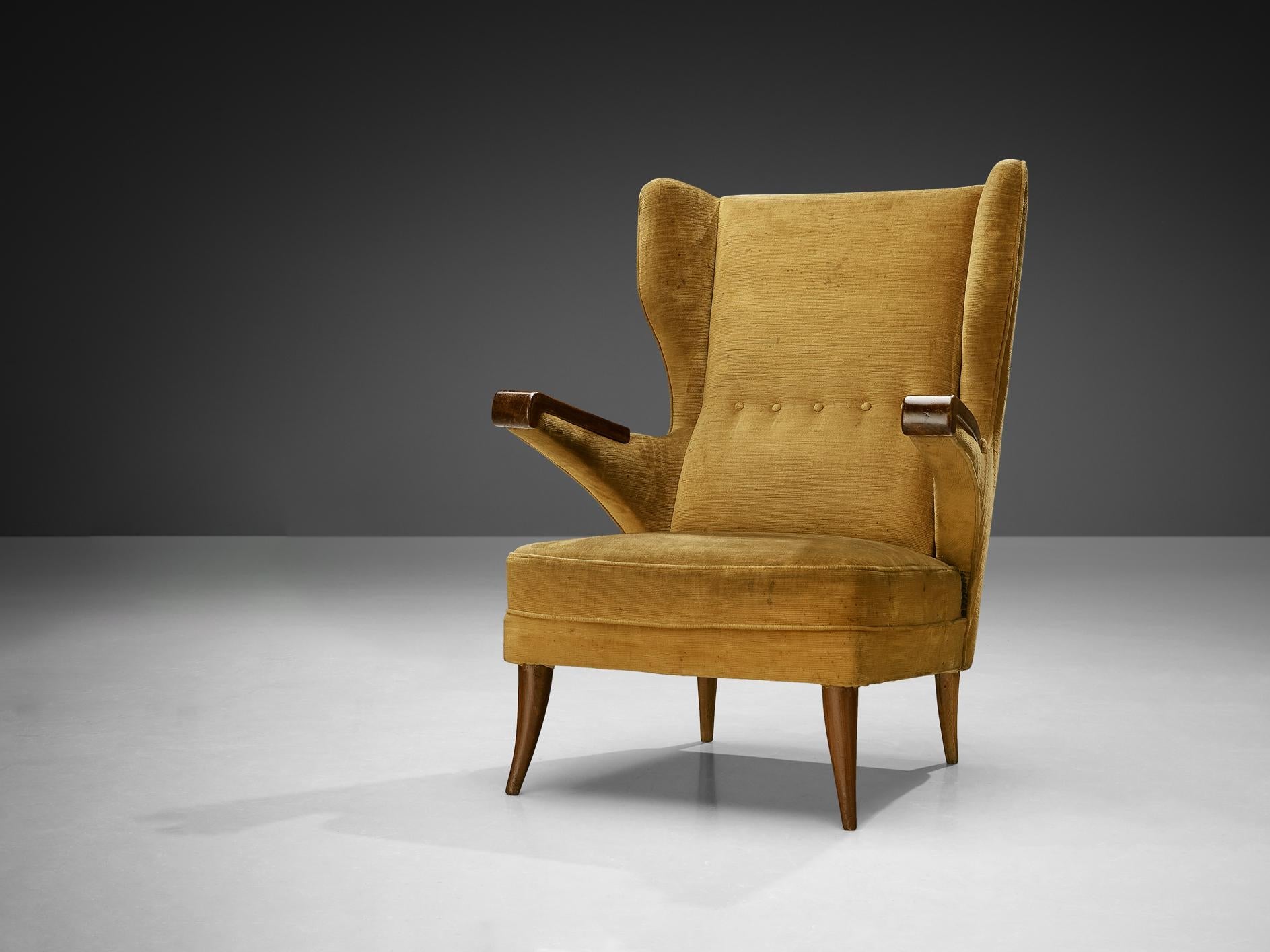 Italian Lounge Chair in Ocher Yellow Velvet