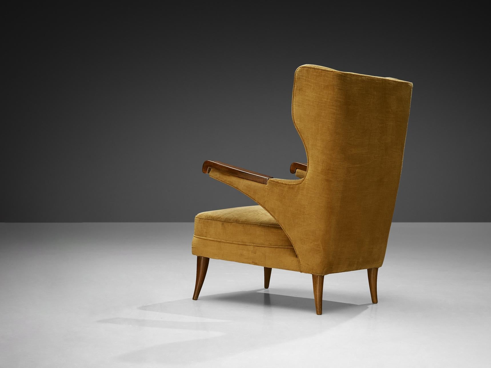 Italian Lounge Chair in Ocher Yellow Velvet
