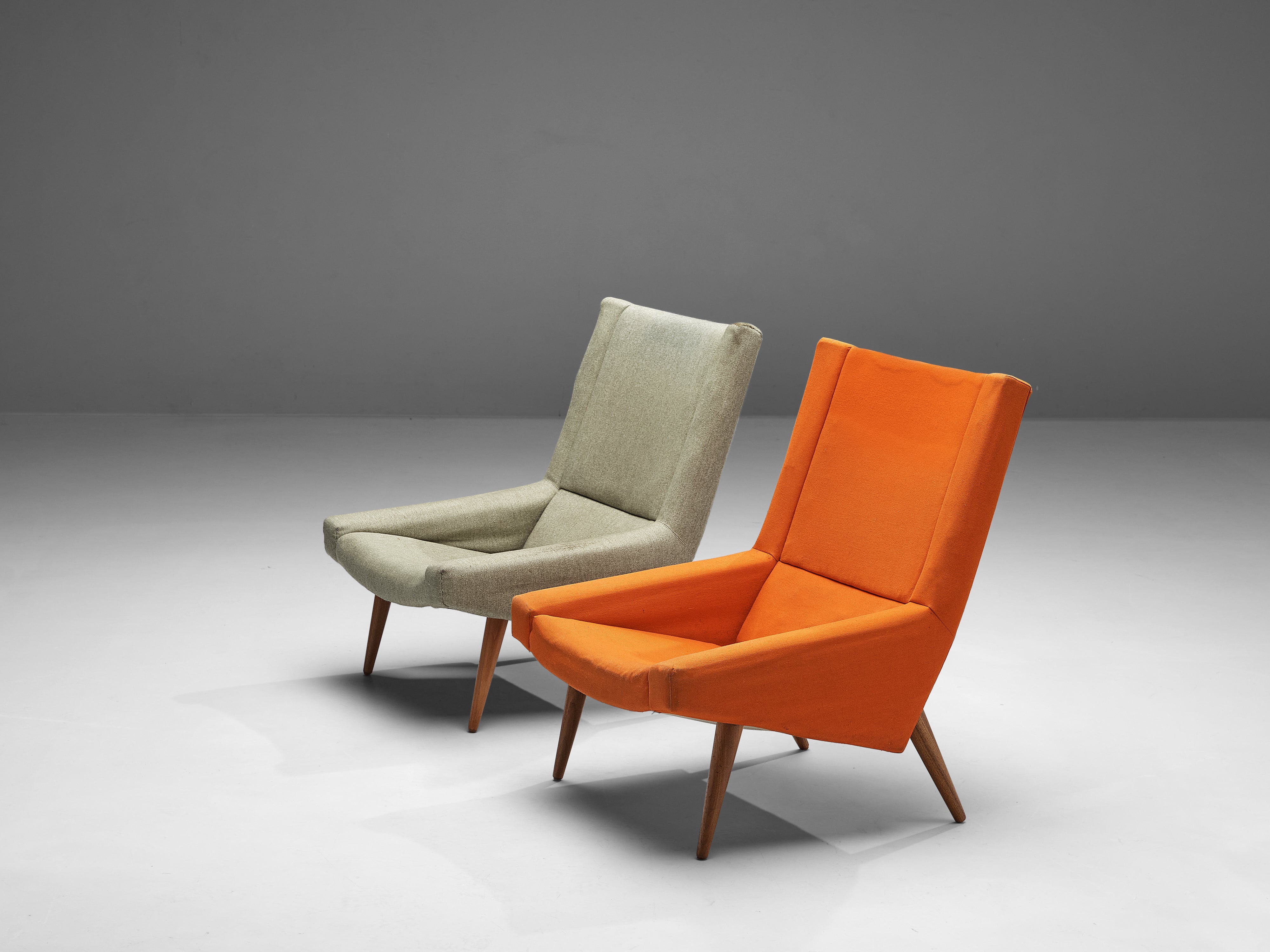 Illum Wikkelsø Pair of Lounge Chairs in Teak and Grey Orange Upholstery seating Morentz