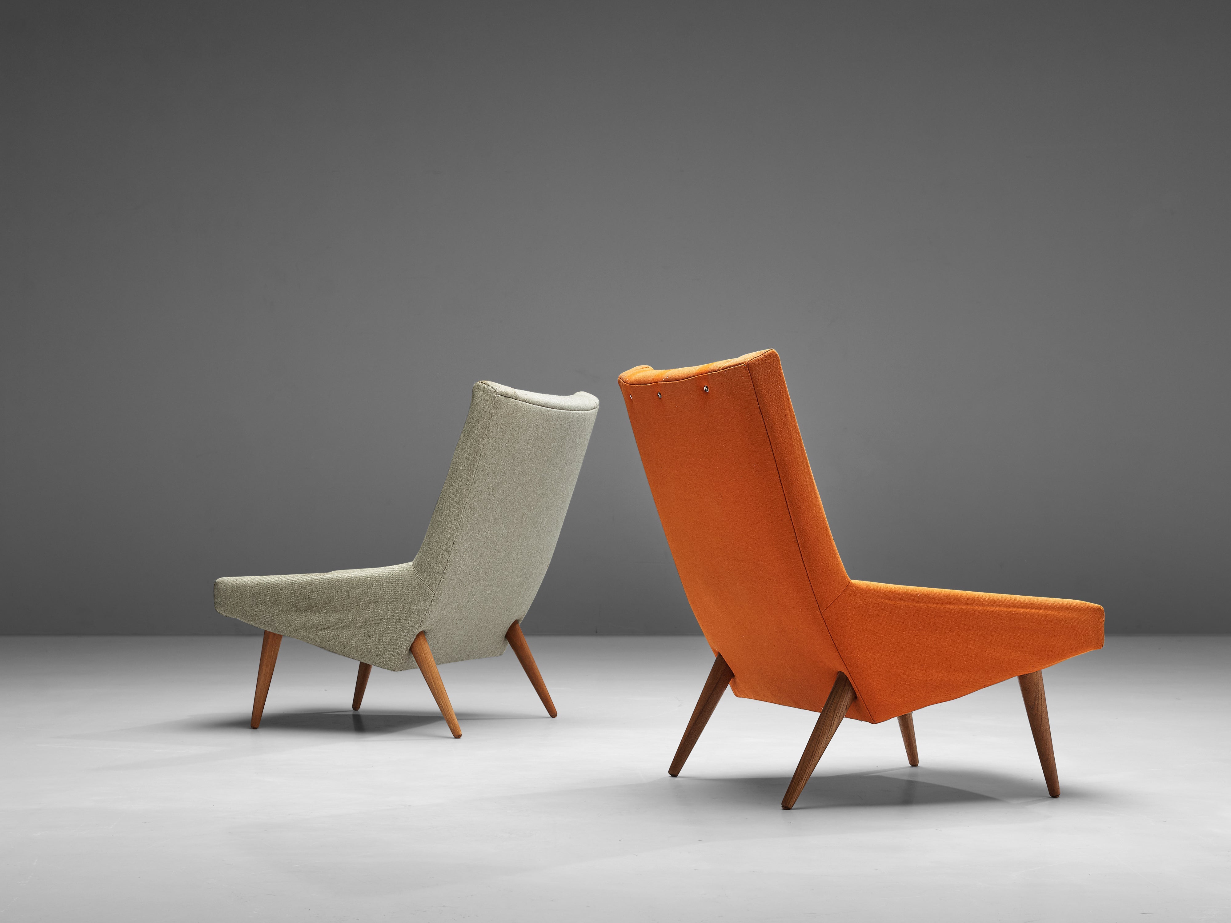 Illum Wikkelsø Pair of Lounge Chairs in Teak and Grey Orange Upholstery seating Morentz