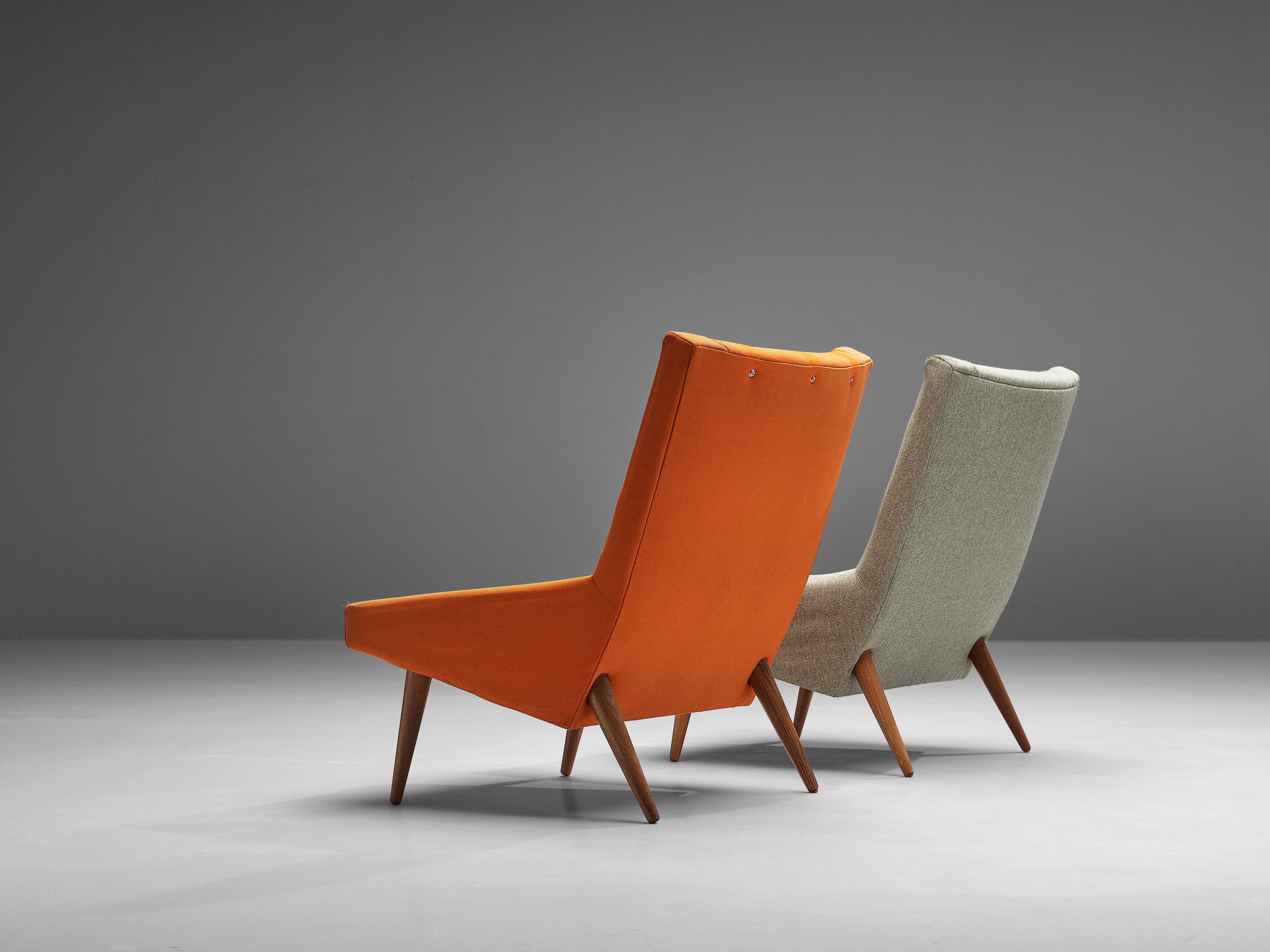 Illum Wikkelsø Pair of Lounge Chairs in Teak and Grey Orange Upholstery seating Morentz