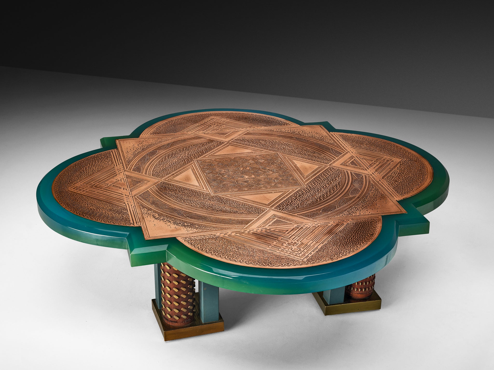 Unique Armand Jonckers Coffee Table in Green Resin and Copper Tables Morentz